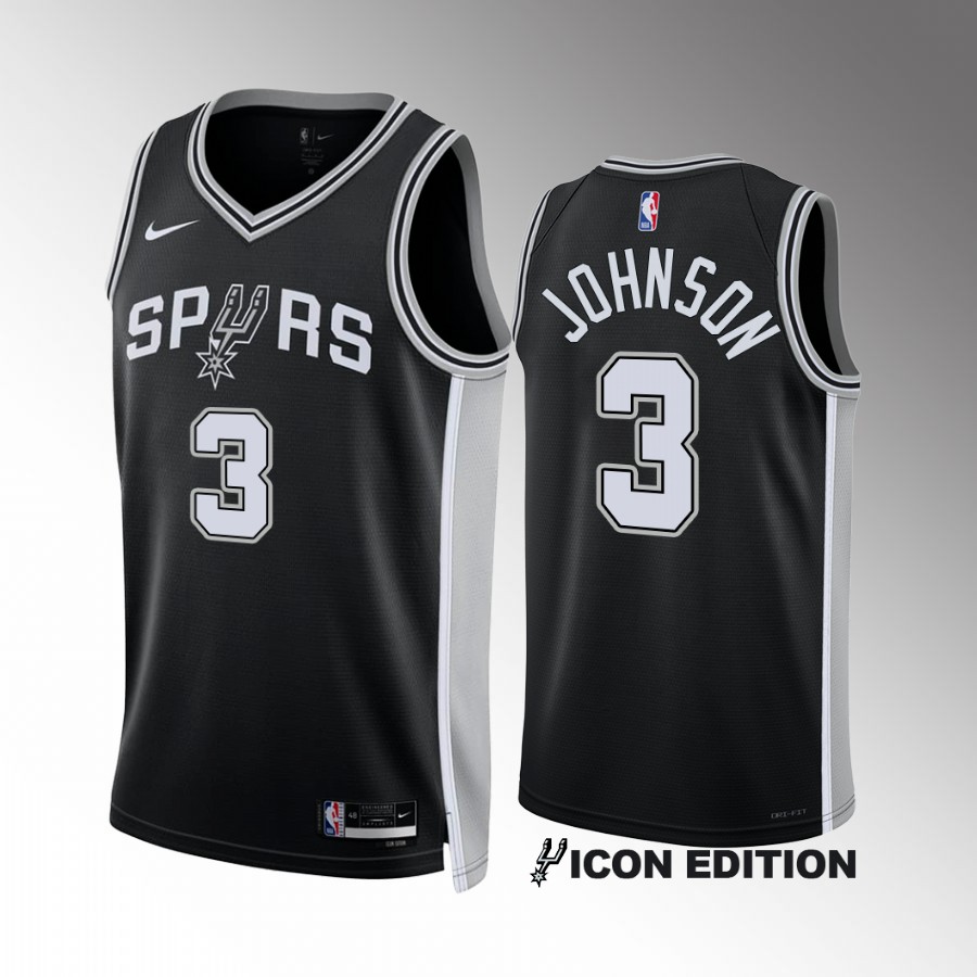 San Antonio Spurs Keldon Johnson 2022-23 Icon Edition Black #3 Jersey Swingman
