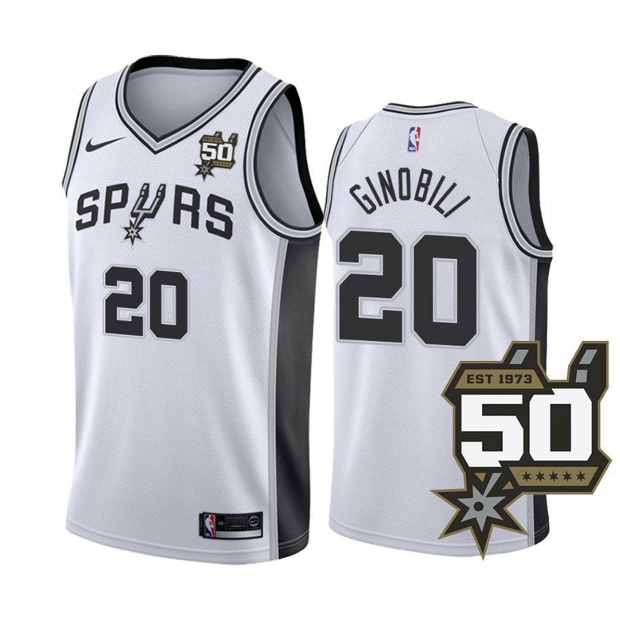 San Antonio Spurs Manu Ginobili #20 50th Anniversary White Jersey Association Edition