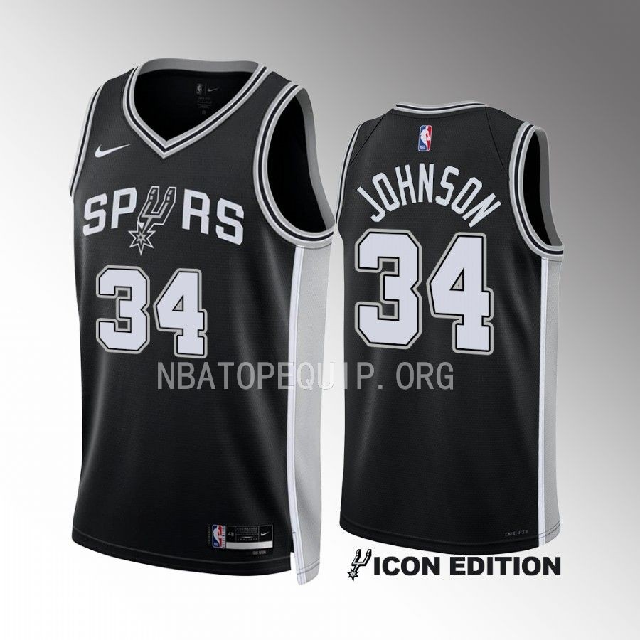 San Antonio Spurs Stanley Johnson 2022-23 Icon Edition Black #34 Jersey Swingman