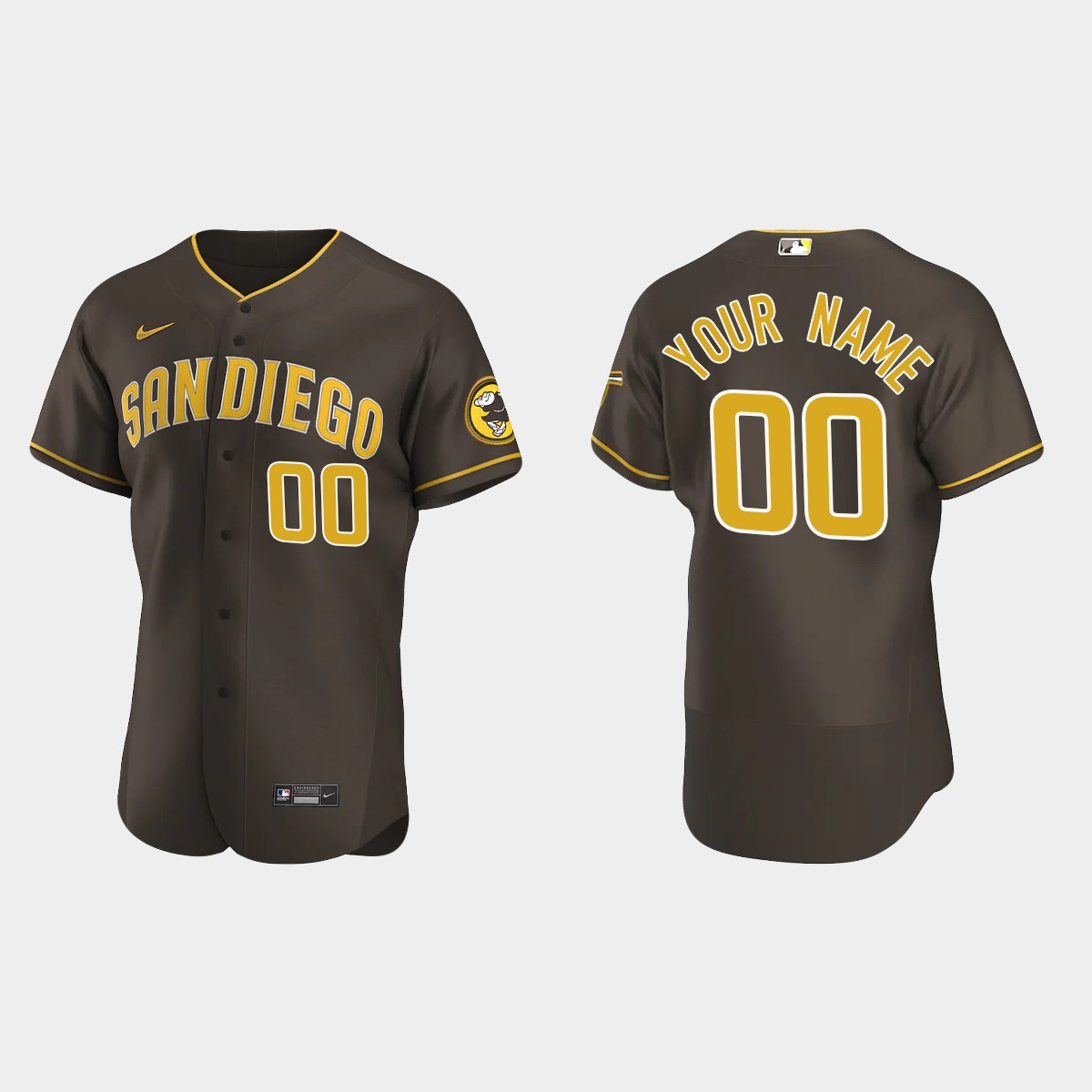 San Diego Padres #00 Custom Brown 2020 Road Jersey