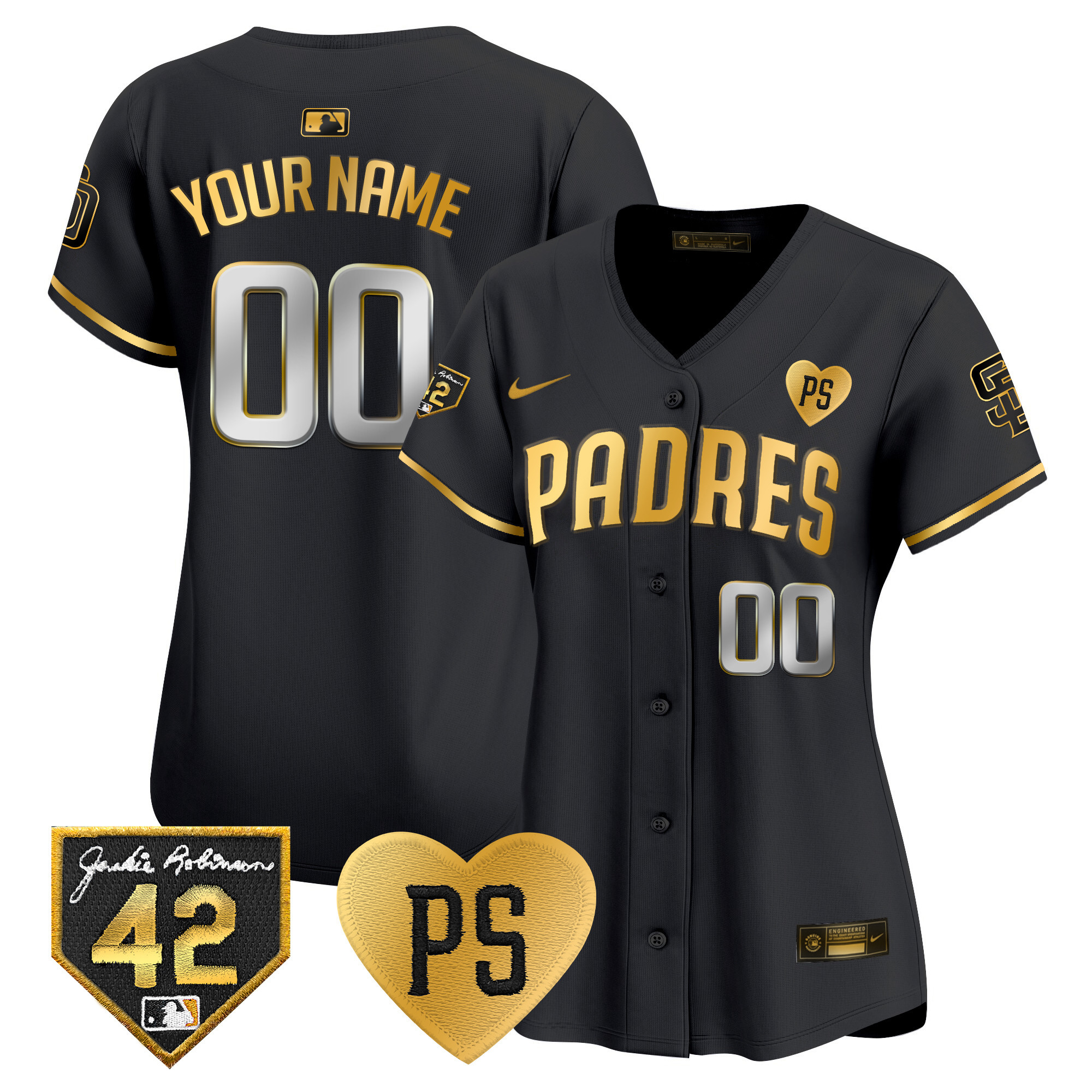 San Diego Padres 2024 "For Peter" & Robinson Patch Vapor Premier Limited Custom Black Gold Jersey - All Stitched