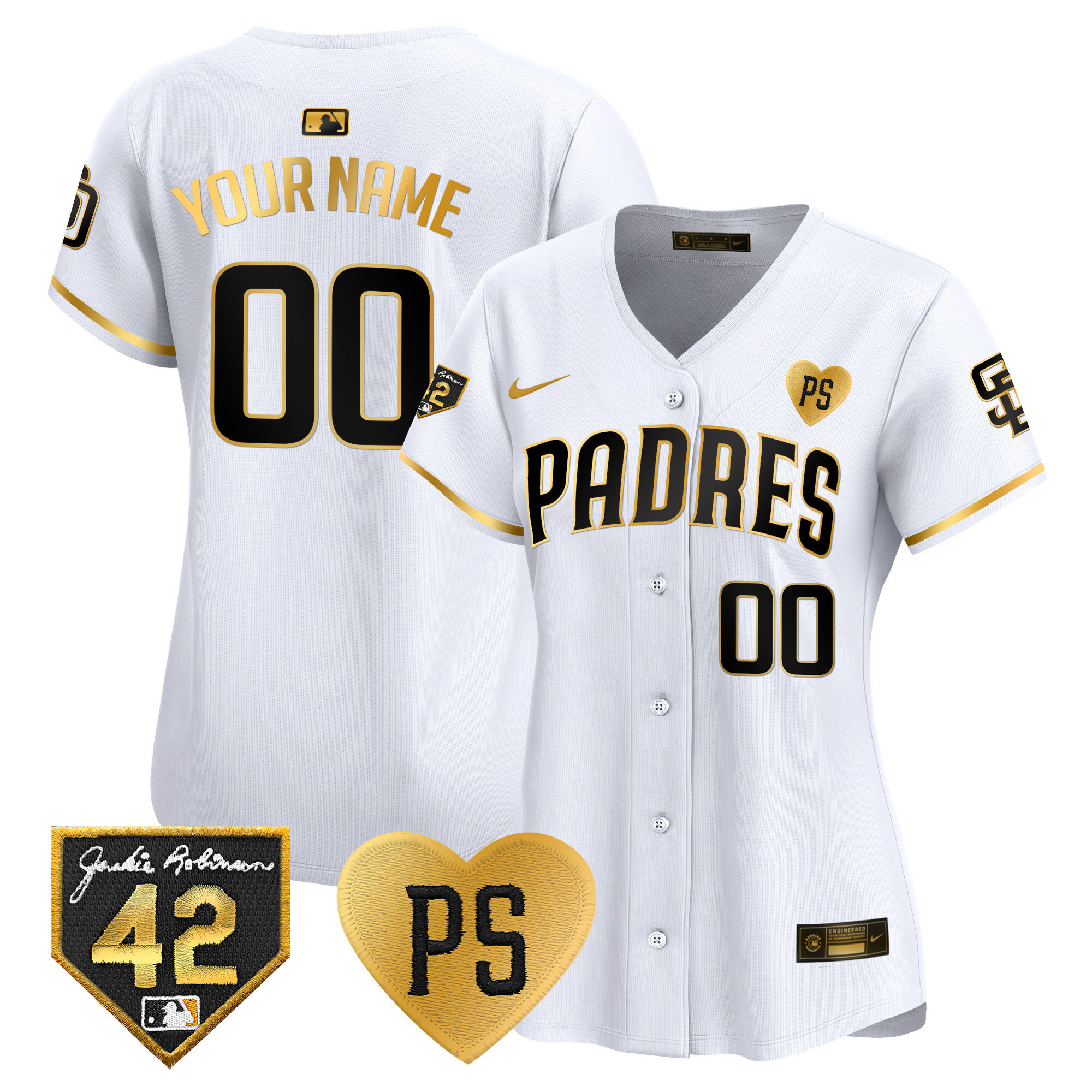 San Diego Padres 2024 "For Peter" & Robinson Patch Vapor Premier Limited Custom White Gold Jersey - All Stitched