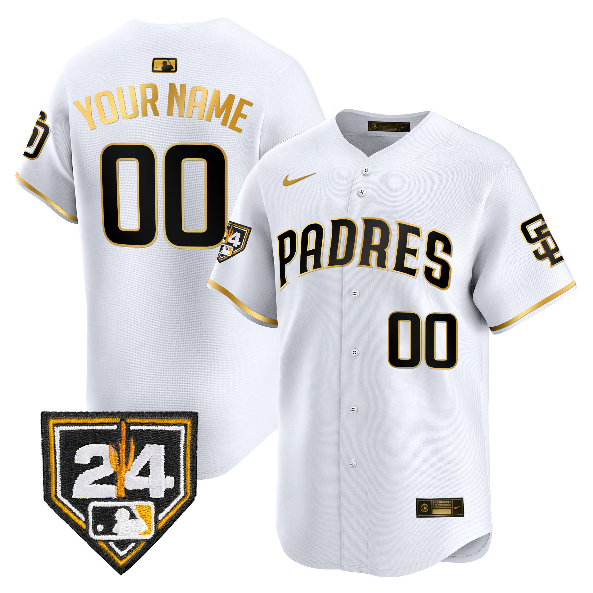 San Diego Padres 2024 Spring Training Patch Vapor Premier Limited Custom White Gold Jersey - All Stitched