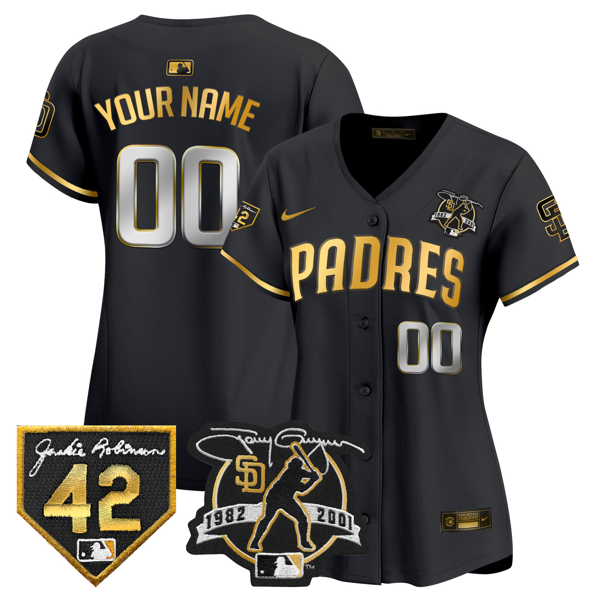 San Diego Padres 2024 Tony Gwynn & Robinson Patch Vapor Premier Limited Custom Black Gold Jersey - All Stitched