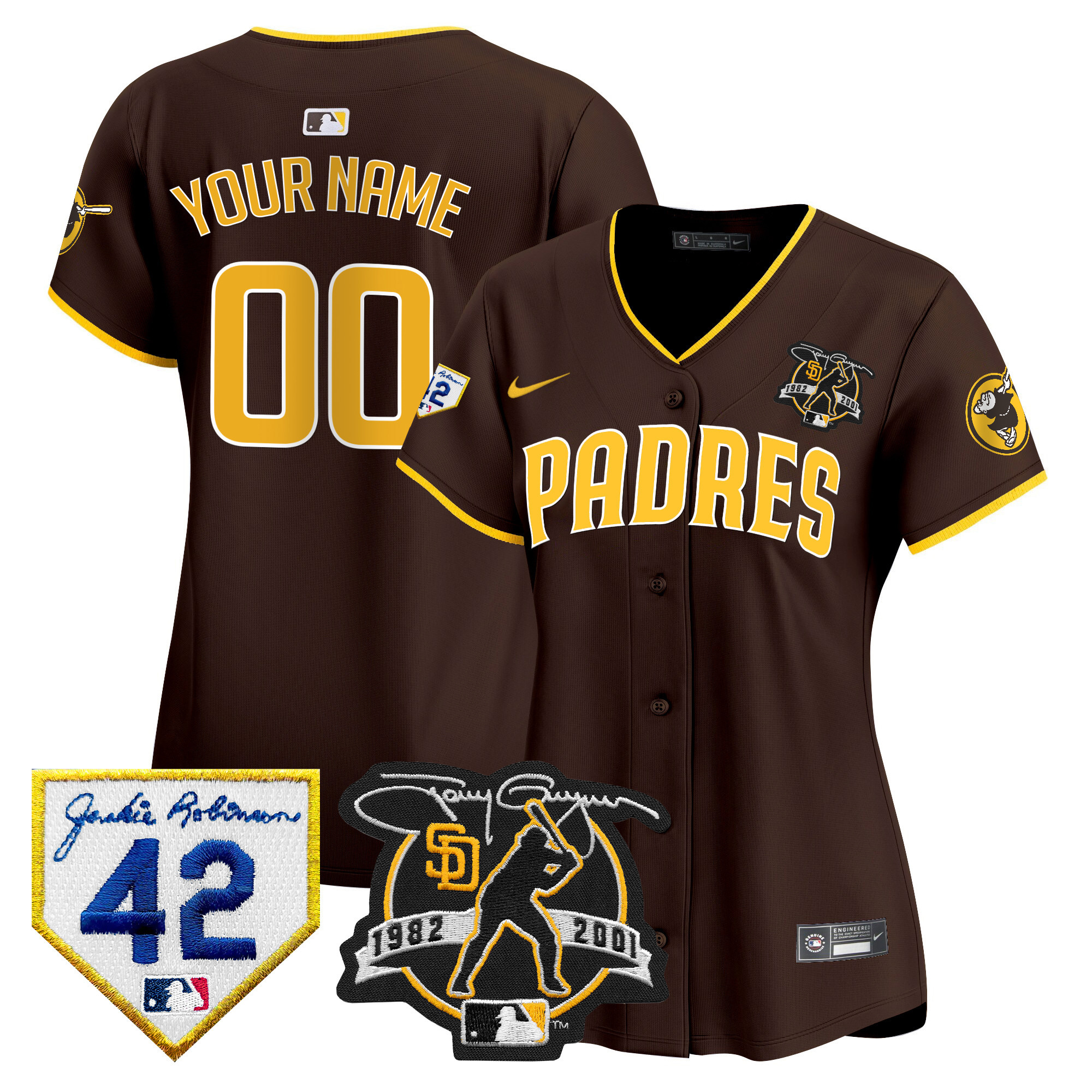 San Diego Padres 2024 Tony Gwynn & Robinson Patch Vapor Premier Limited Custom Brown Jersey - All Stitched