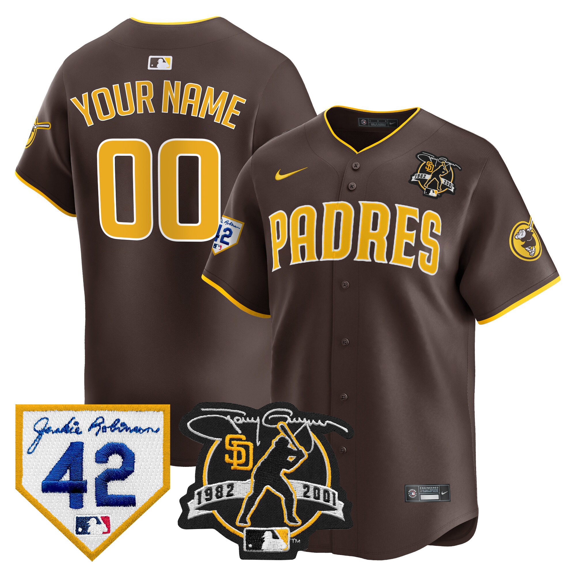San Diego Padres 2024 Tony Gwynn & Robinson Patch Vapor Premier Limited Custom Brown Jersey - All Stitched