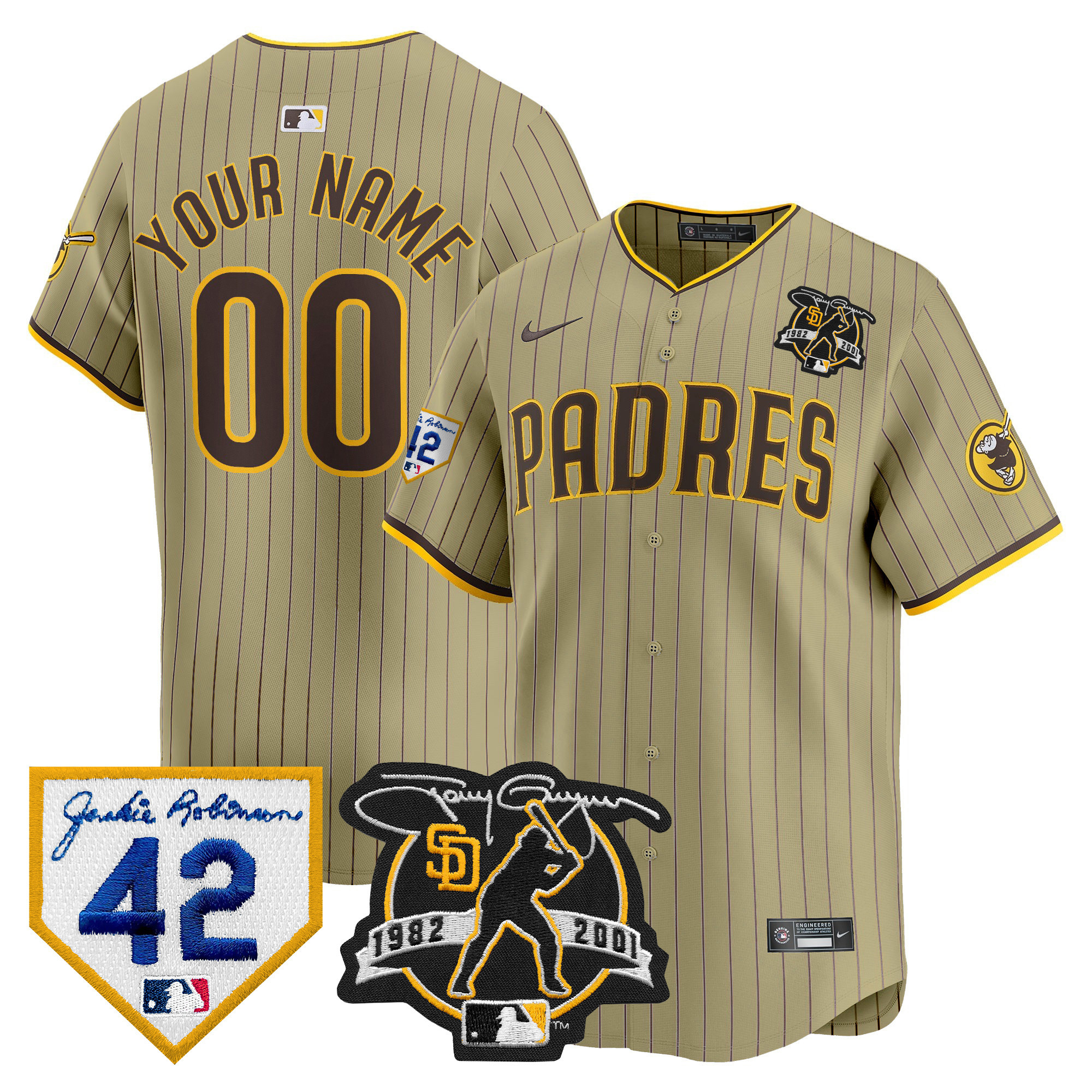 San Diego Padres 2024 Tony Gwynn & Robinson Patch Vapor Premier Limited Custom Tan Jersey - All Stitched