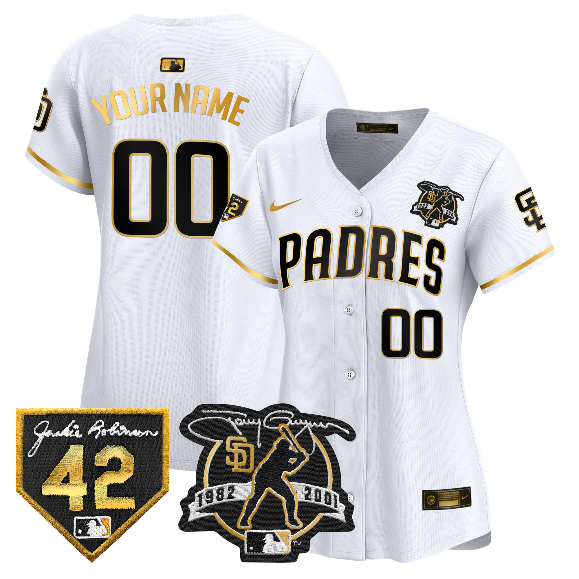 San Diego Padres 2024 Tony Gwynn & Robinson Patch Vapor Premier Limited Custom White Gold Jersey - All Stitched