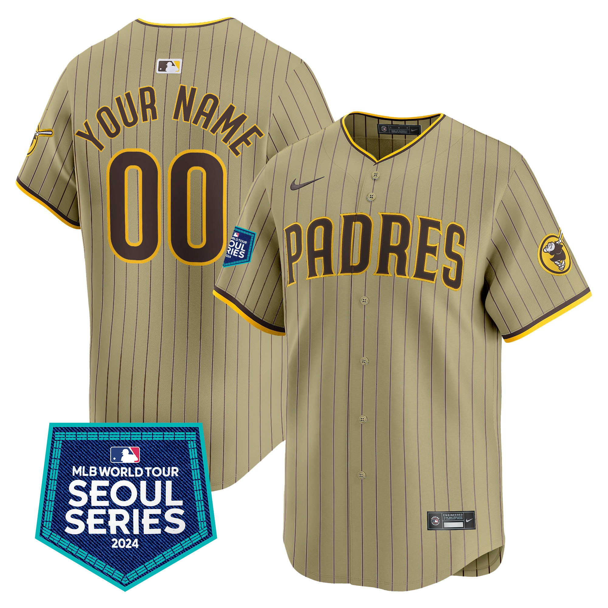 San Diego Padres 2024 World Tour Seoul Series Patch Vapor Premier Limited Custom Tan Jersey - All Stitched