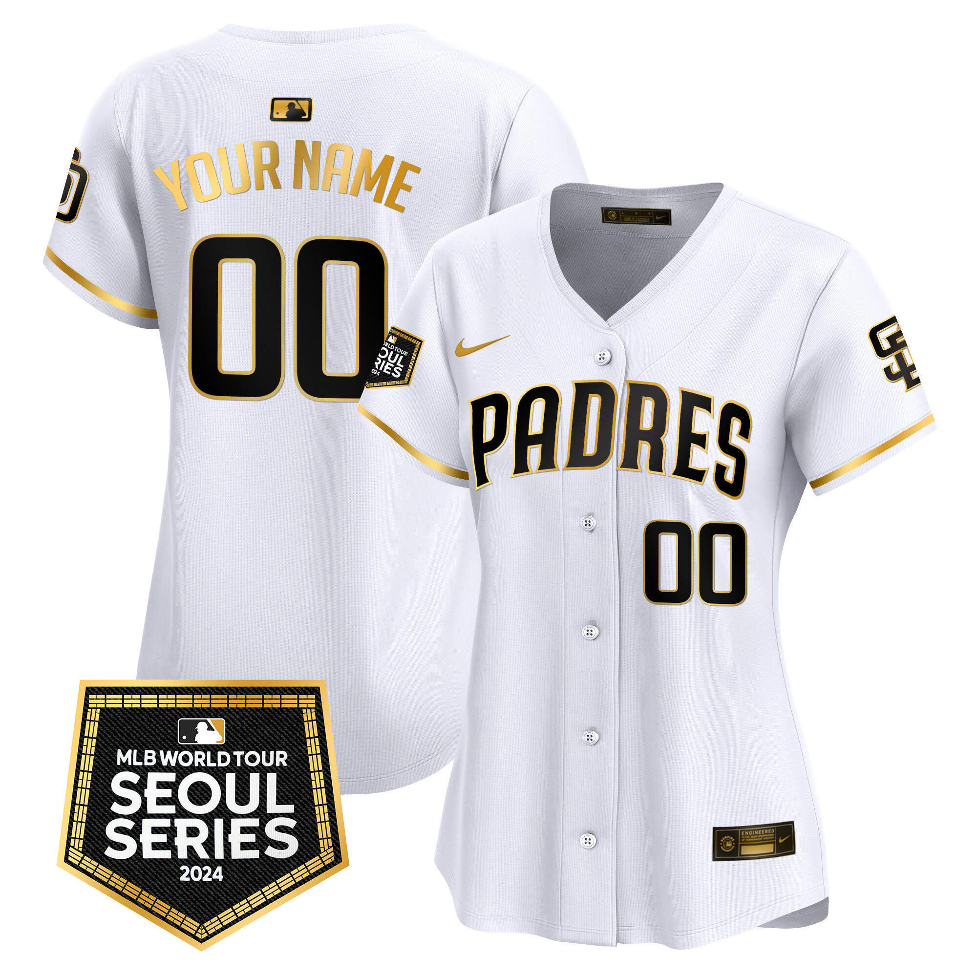 San Diego Padres 2024 World Tour Seoul Series Patch Vapor Premier Limited Custom White Gold Jersey - All Stitched