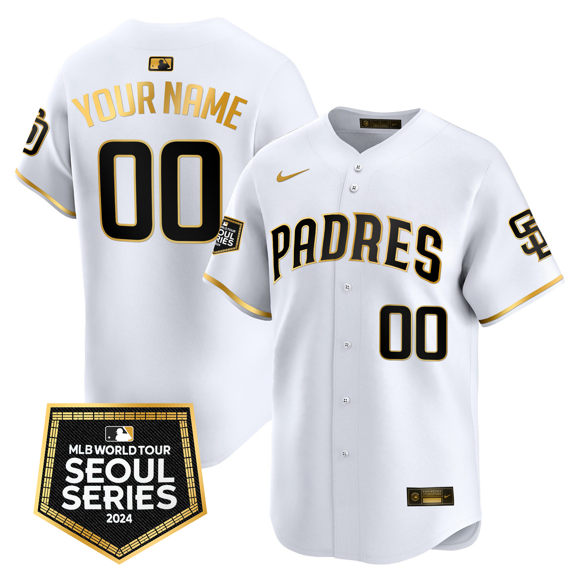 San Diego Padres 2024 World Tour Seoul Series Patch Vapor Premier Limited Custom White Gold Jersey - All Stitched