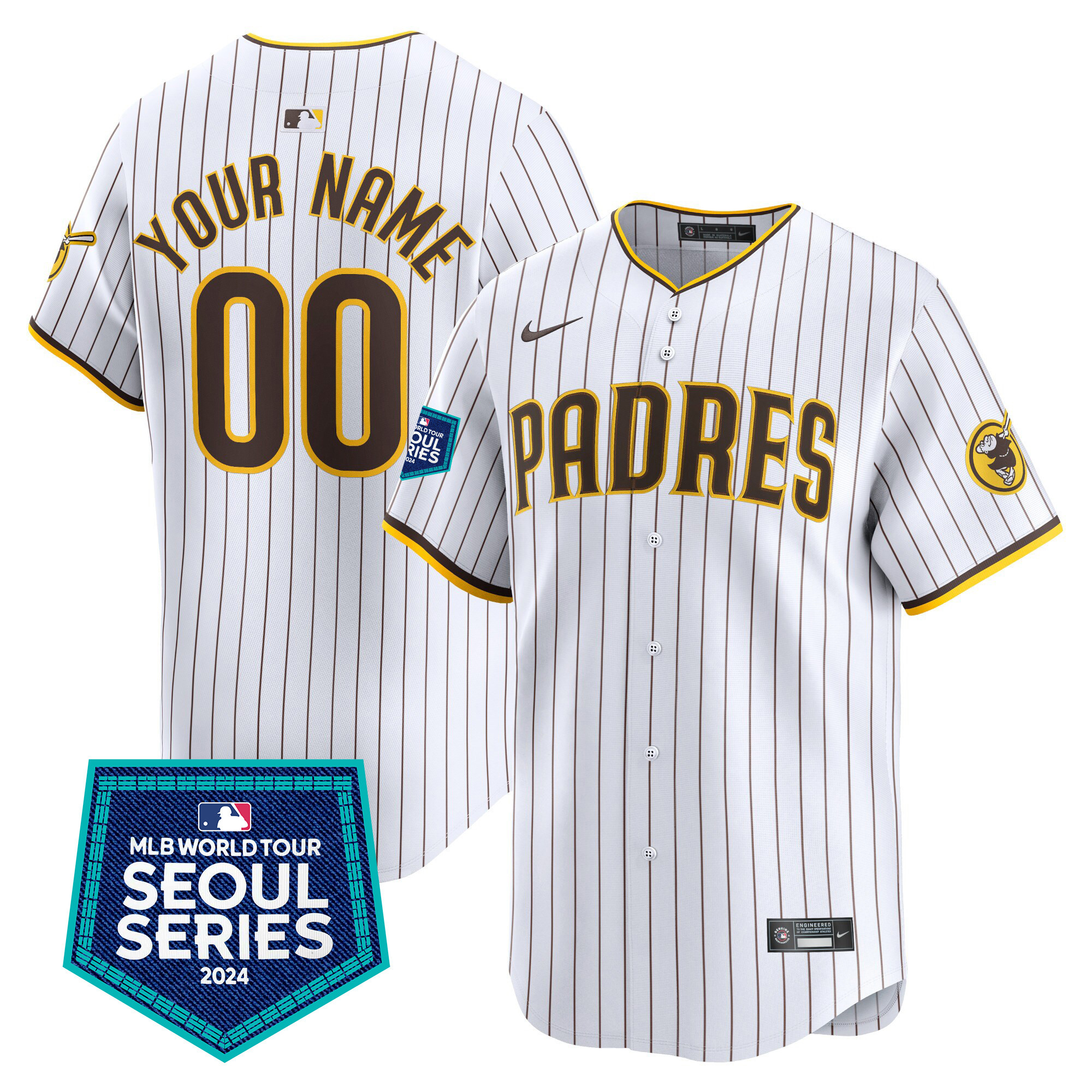 San Diego Padres 2024 World Tour Seoul Series Patch Vapor Premier Limited Custom White Jersey - All Stitched