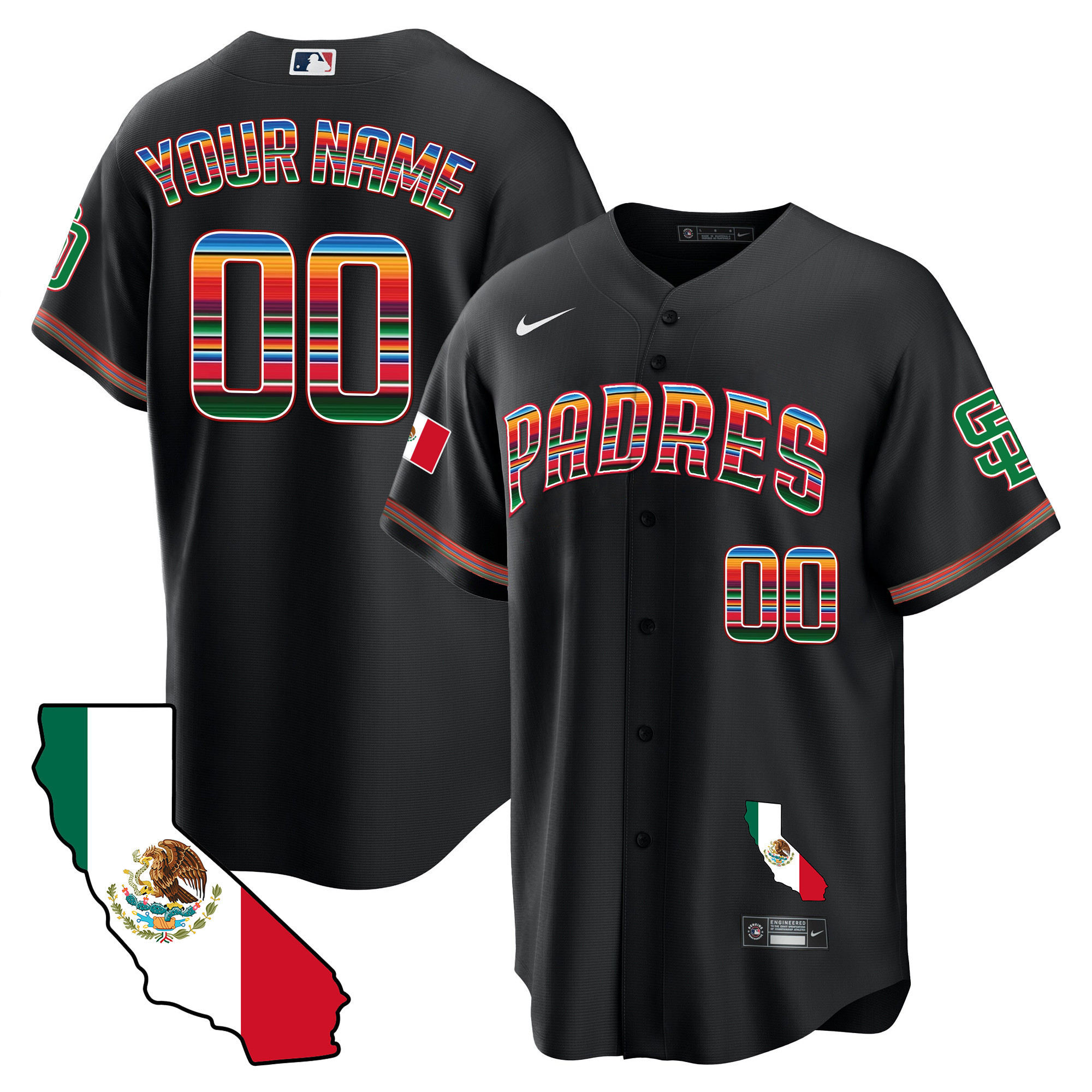 San Diego Padres California Map Cool Base Custom Black Jersey - All Stitched