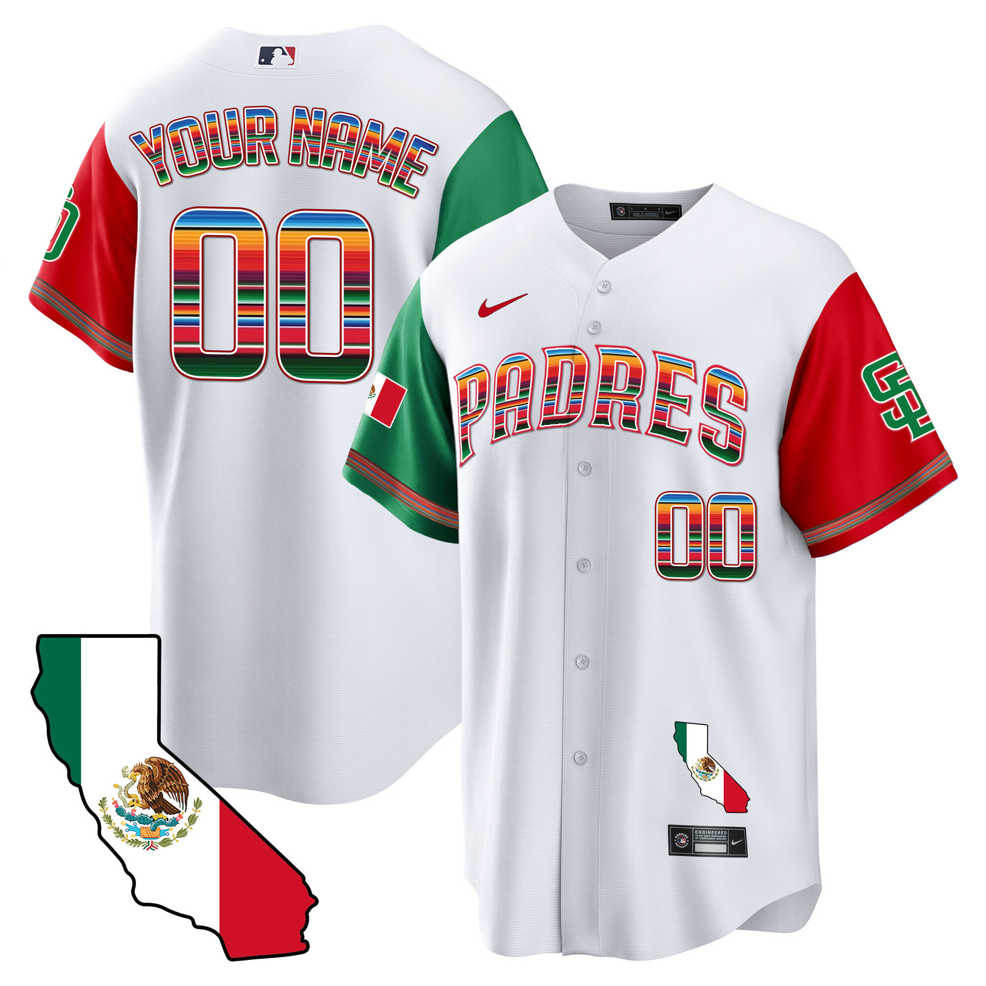 San Diego Padres California Map Cool Base Custom Color Sleeves Jersey - All Stitched