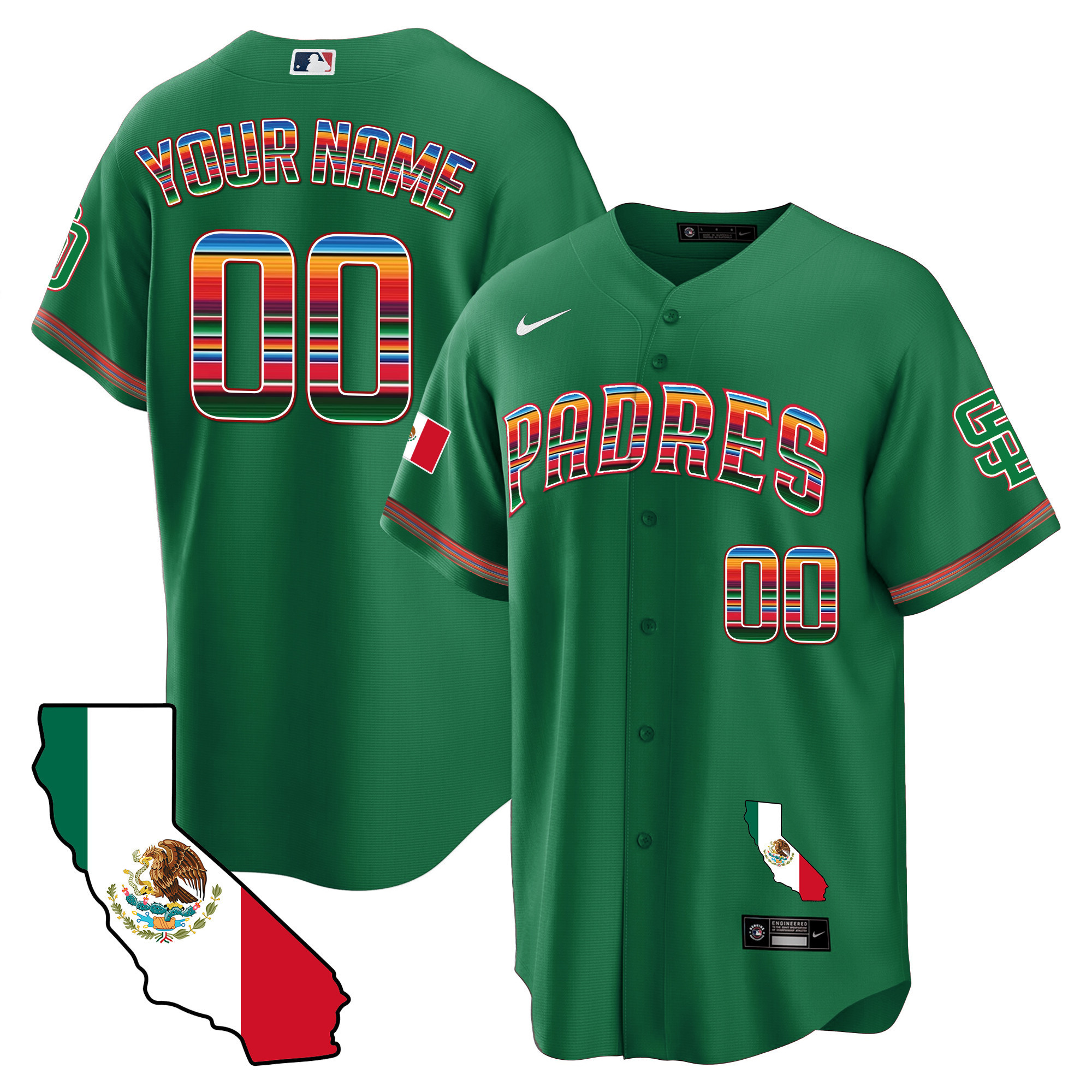 San Diego Padres California Map Cool Base Custom Green Jersey - All Stitched
