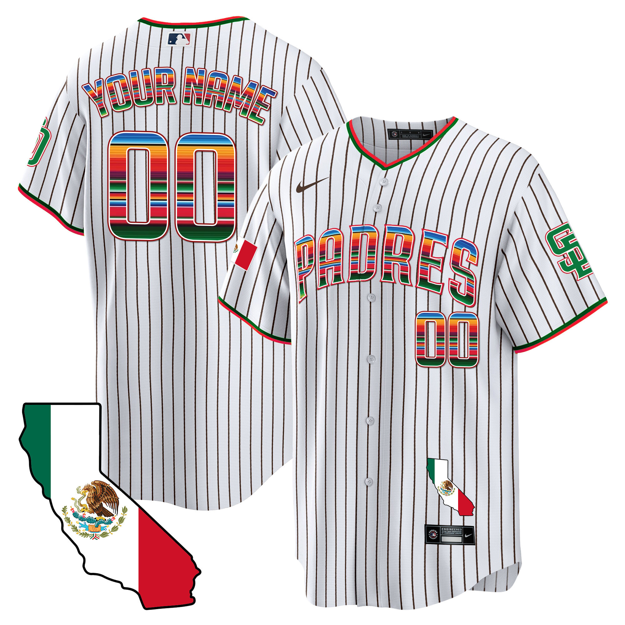 San Diego Padres California Map Cool Base Custom Pinstripe Jersey - All Stitched