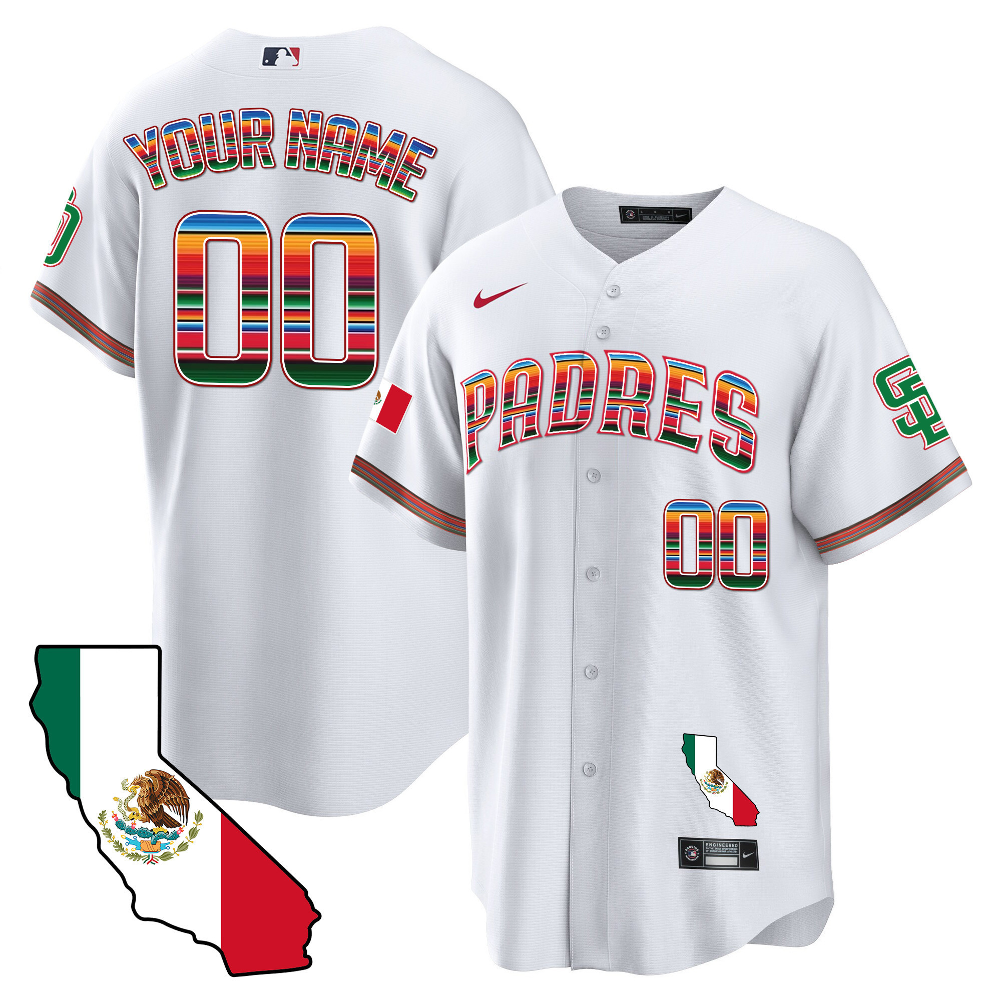 San Diego Padres California Map Cool Base Custom White Jersey - All Stitched