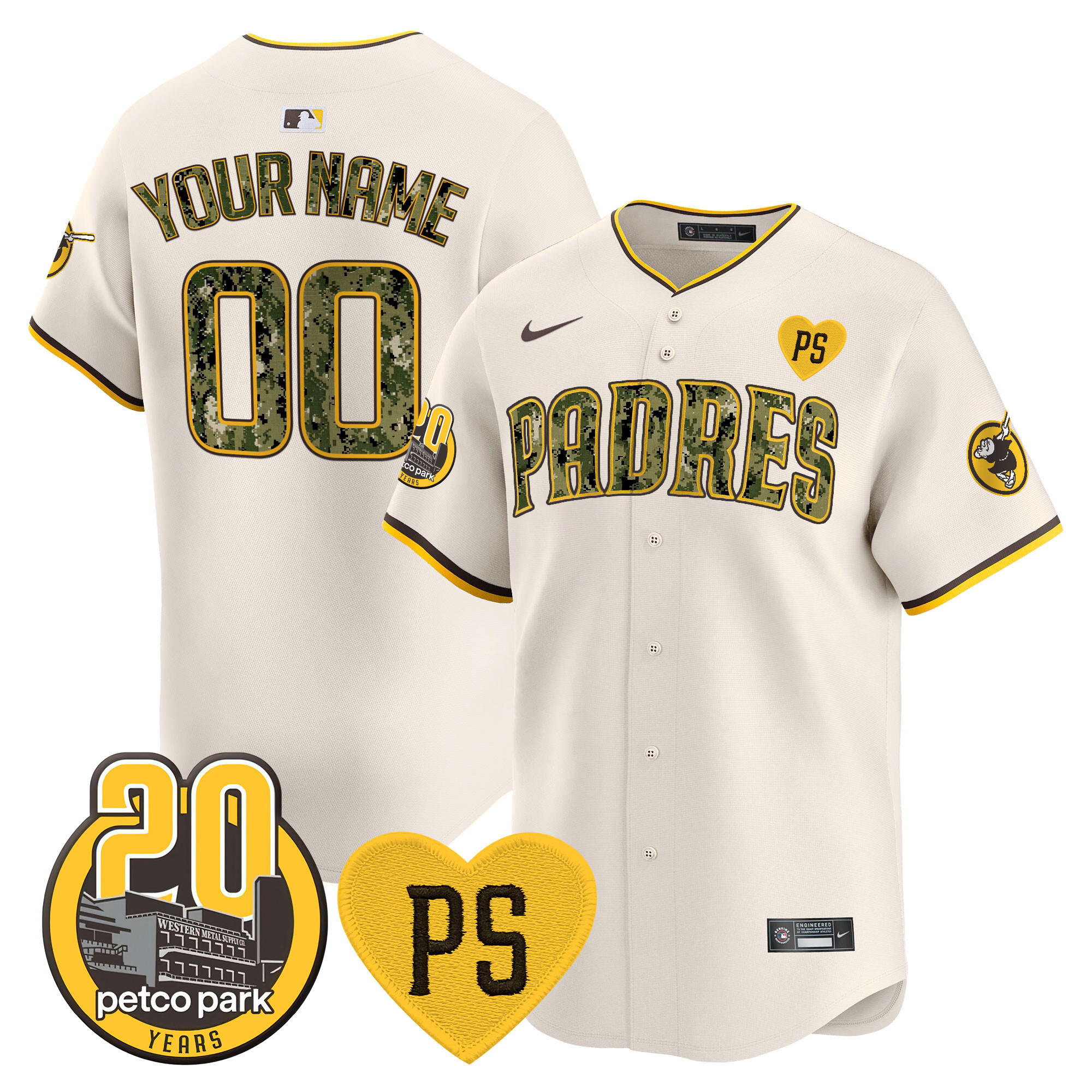 San Diego Padres "For Peter" & Petco Park 20th Patch USMC Vapor Premier Limited Custom V2 Cream Jersey - All Stitched
