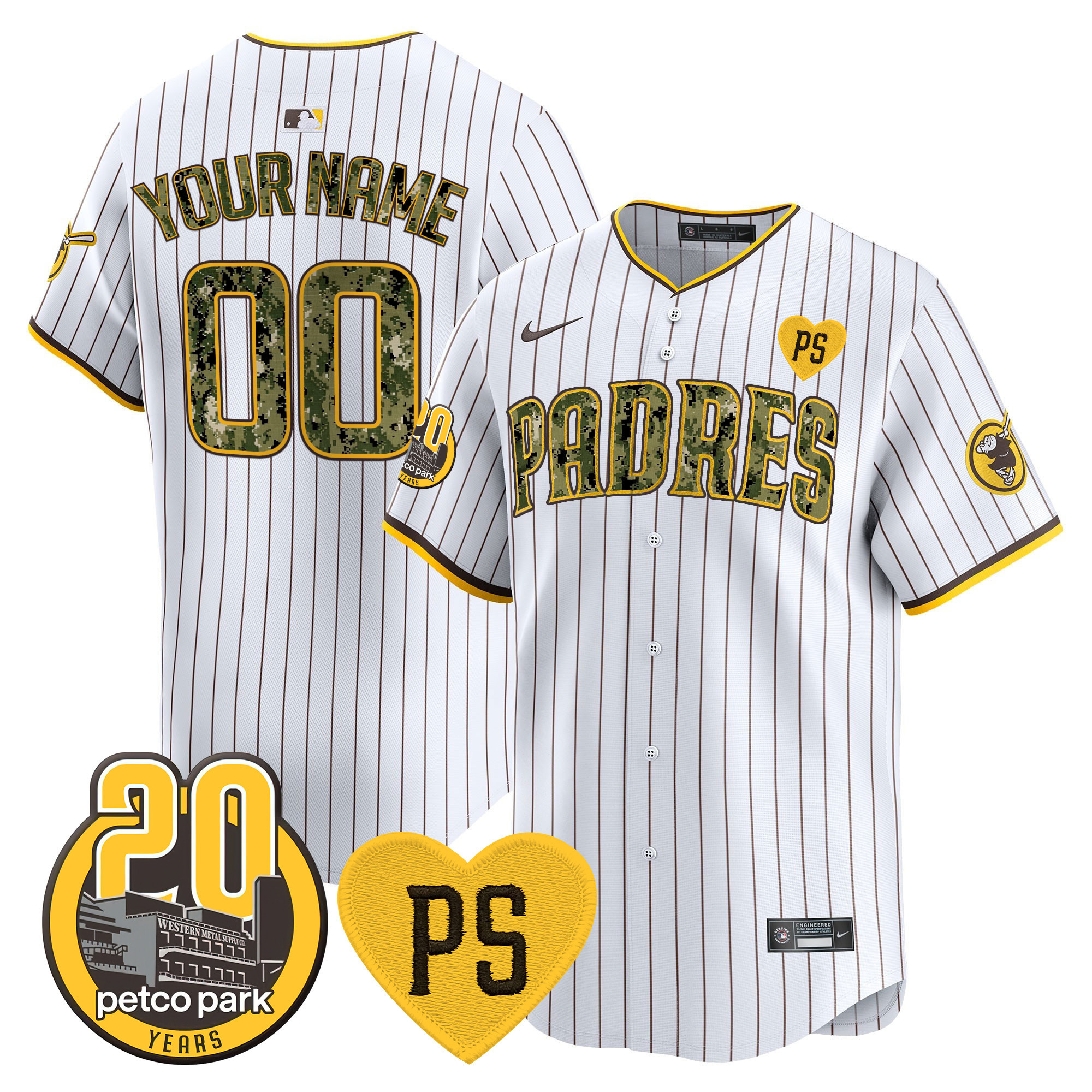 San Diego Padres "For Peter" & Petco Park 20th Patch USMC Vapor Premier Limited Custom V2 Pinstripe Jersey - All Stitched
