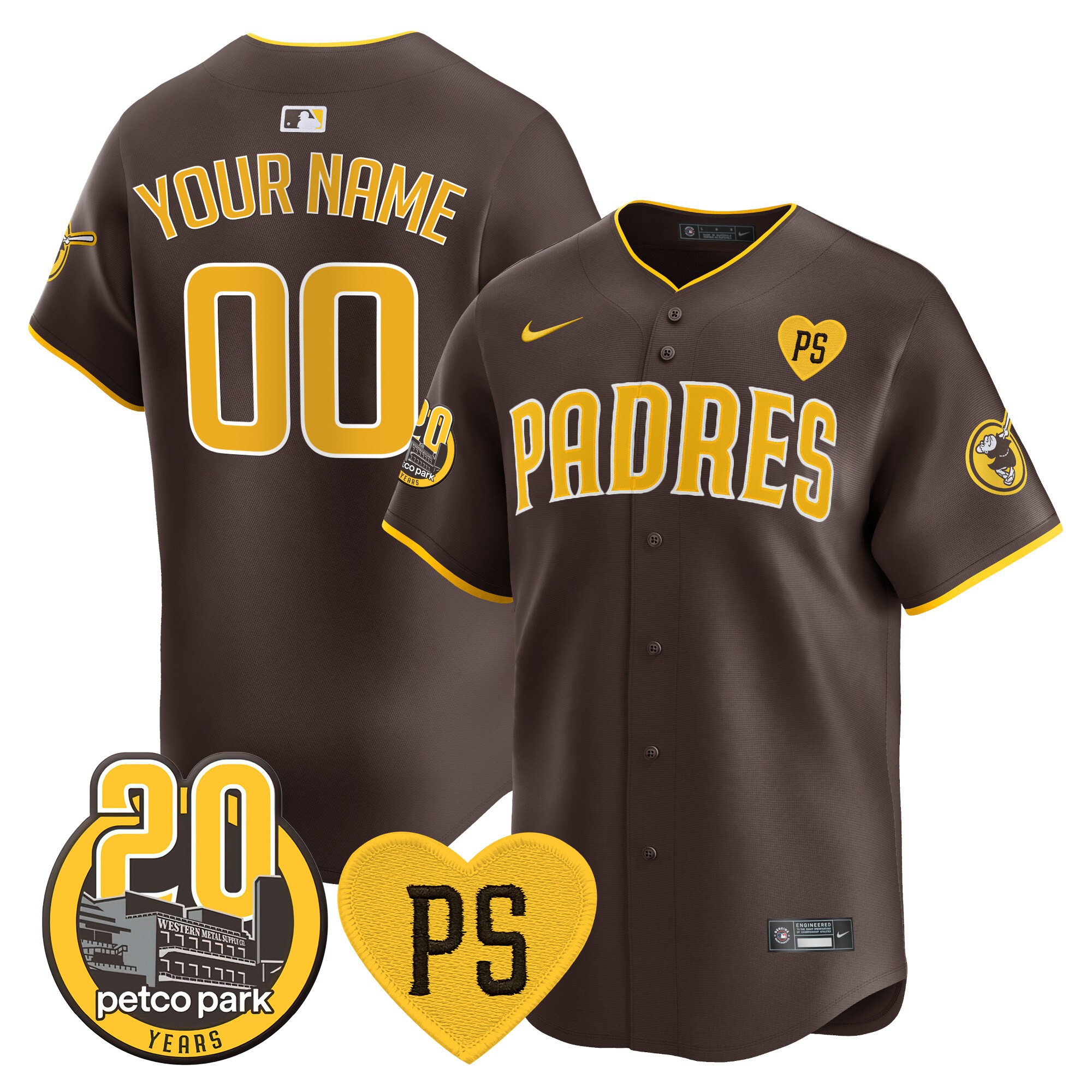 San Diego Padres "For Peter" & Petco Park 20th Patch Vapor Premier Limited Custom Brown Jersey - All Stitched