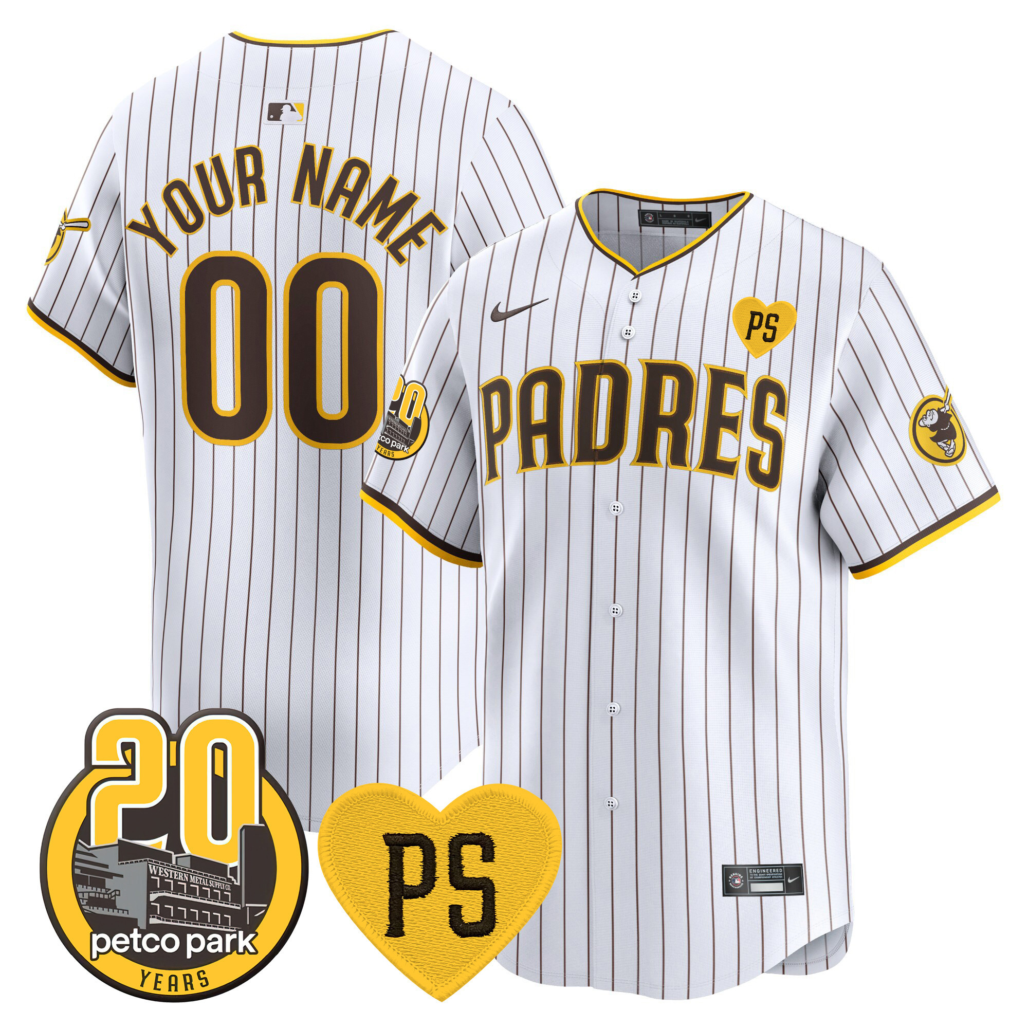 San Diego Padres "For Peter" & Petco Park 20th Patch Vapor Premier Limited Custom White Jersey - All Stitched