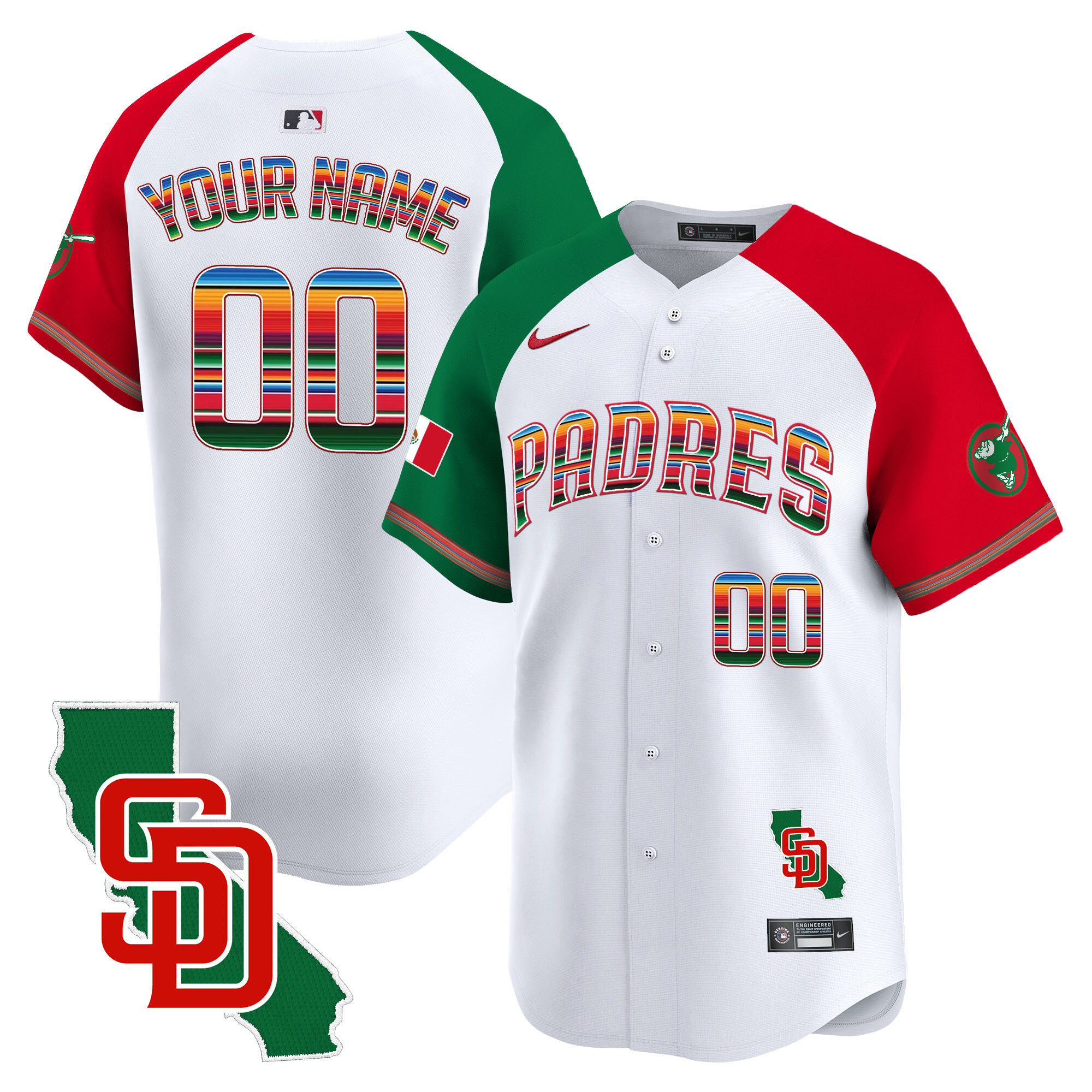 San Diego Padres Mexico California Patch Vapor Premier Limited Custom Alternate Jersey - All Stitched