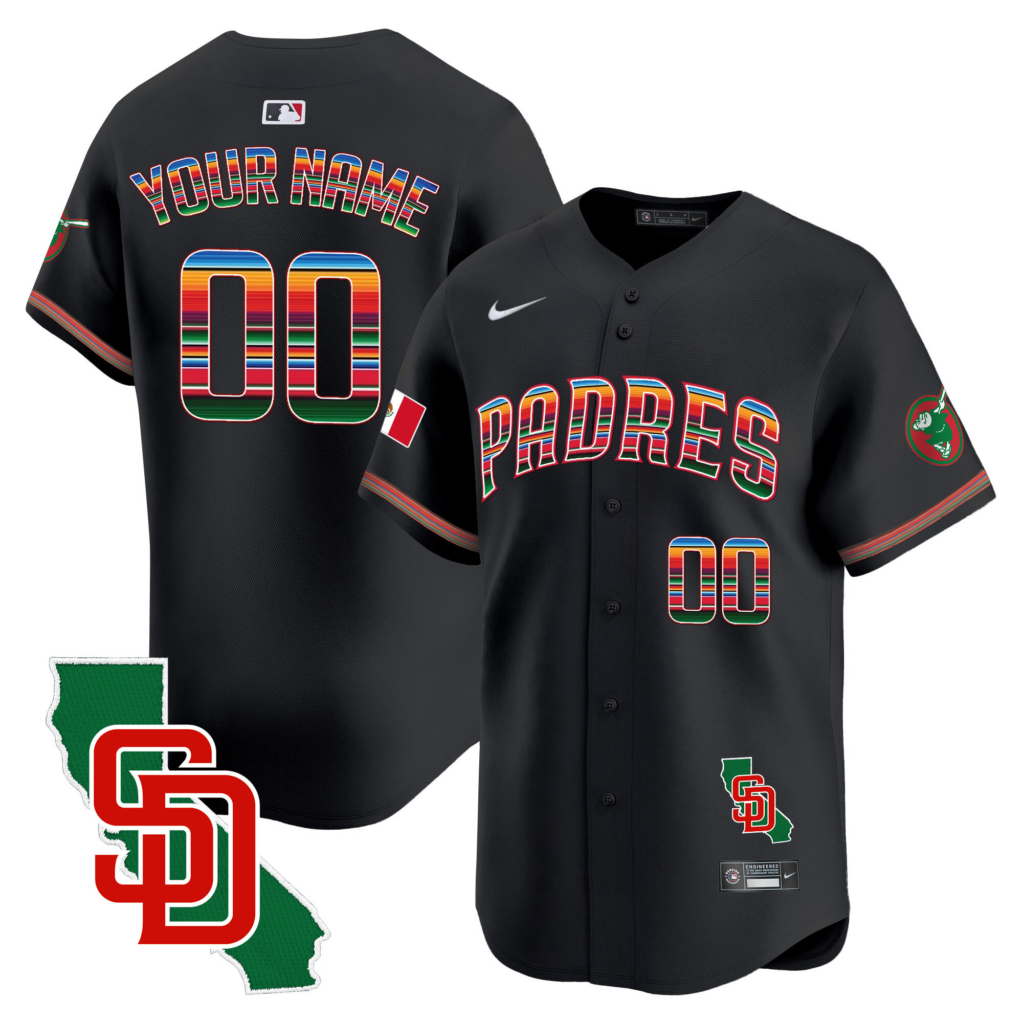 San Diego Padres Mexico California Patch Vapor Premier Limited Custom Black Jersey - All Stitched
