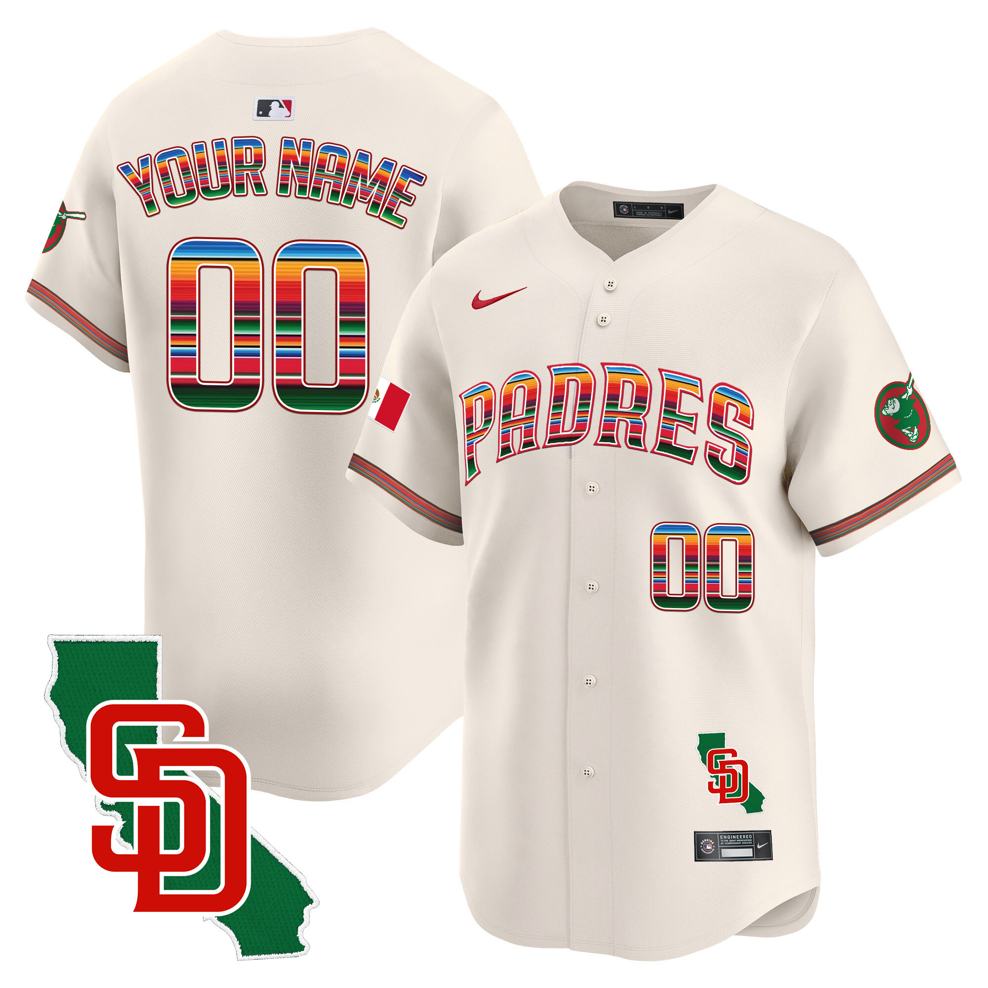 San Diego Padres Mexico California Patch Vapor Premier Limited Custom Cream Jersey - All Stitched