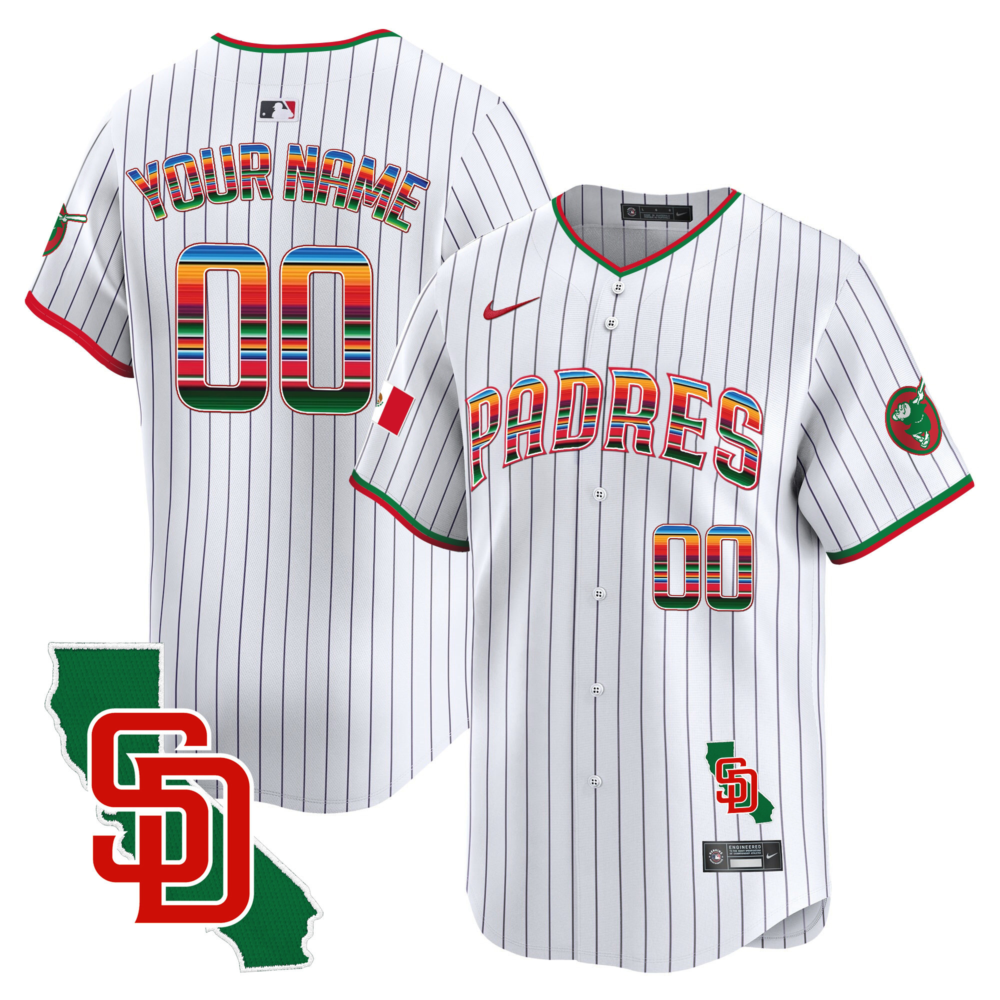 San Diego Padres Mexico California Patch Vapor Premier Limited Custom Pinstripe Jersey - All Stitched