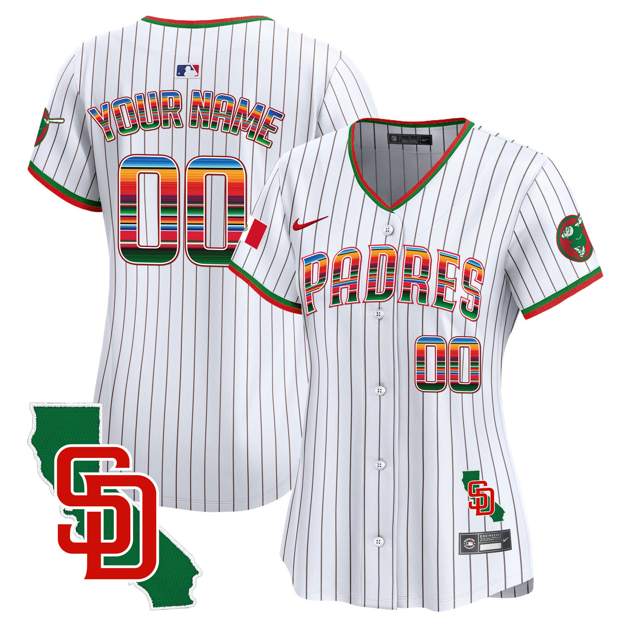 San Diego Padres Mexico California Patch Vapor Premier Limited Custom Pinstripe Jersey - All Stitched