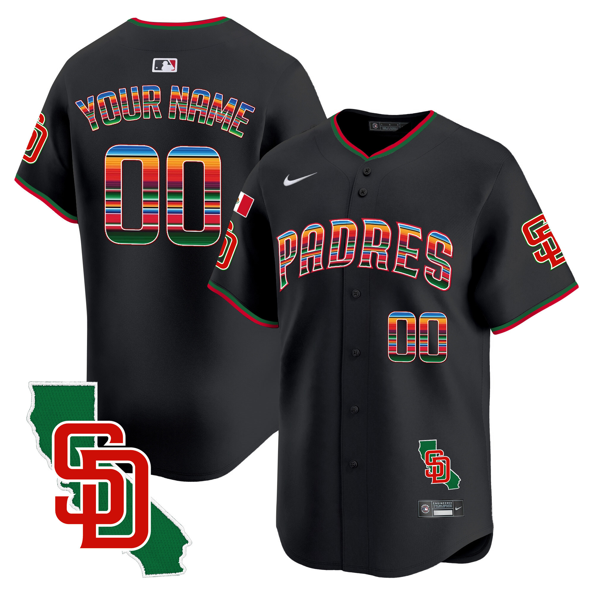 San Diego Padres Mexico California Patch Vapor Premier Limited Custom V3 Black Jersey - All Stitched