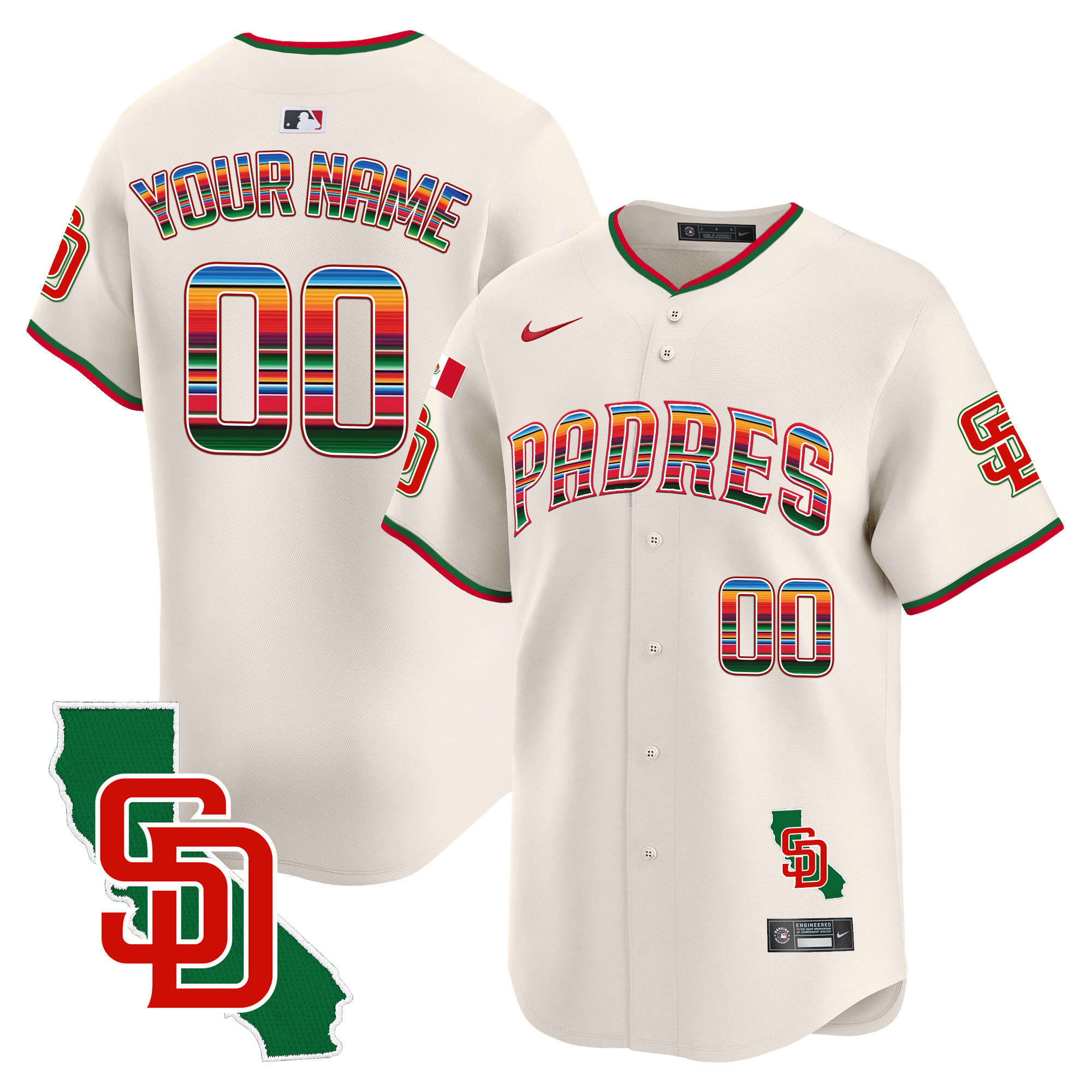 San Diego Padres Mexico California Patch Vapor Premier Limited Custom V3 Cream Jersey - All Stitched