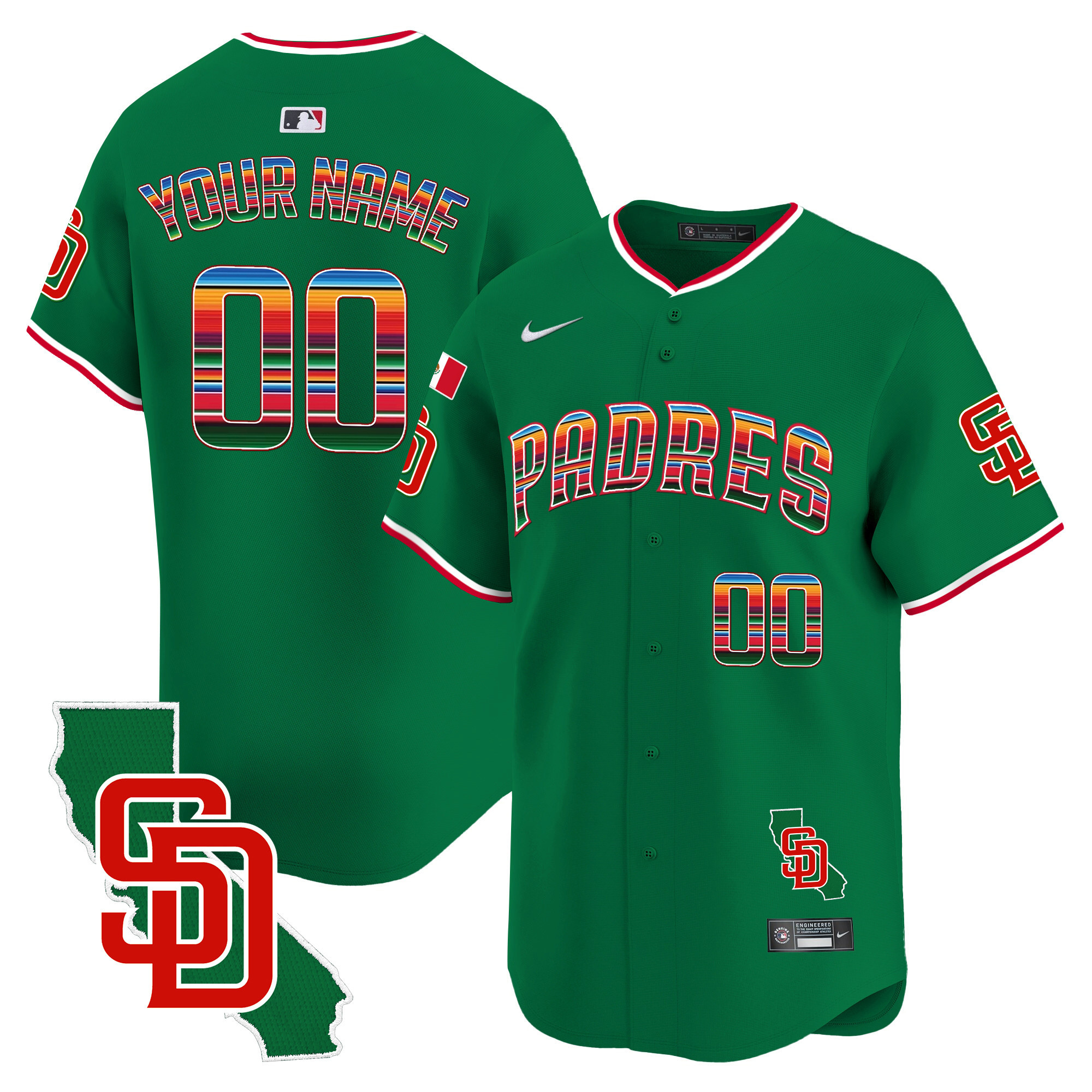 San Diego Padres Mexico California Patch Vapor Premier Limited Custom V3 Green Jersey - All Stitched