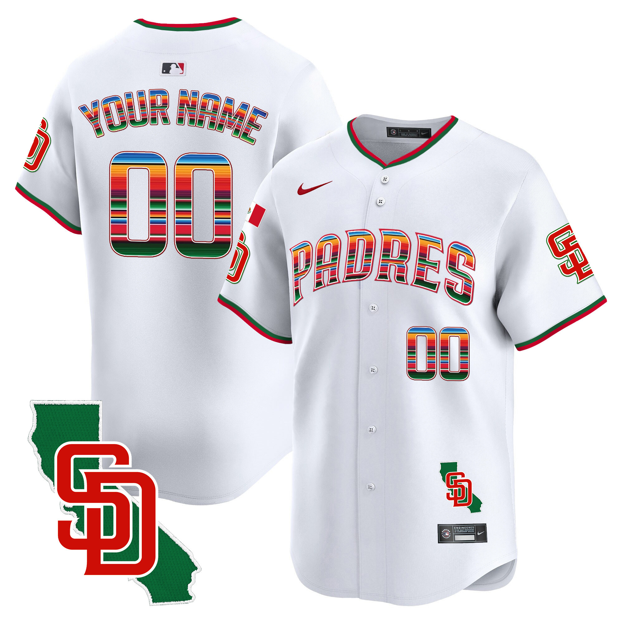 San Diego Padres Mexico California Patch Vapor Premier Limited Custom V3 White Jersey - All Stitched