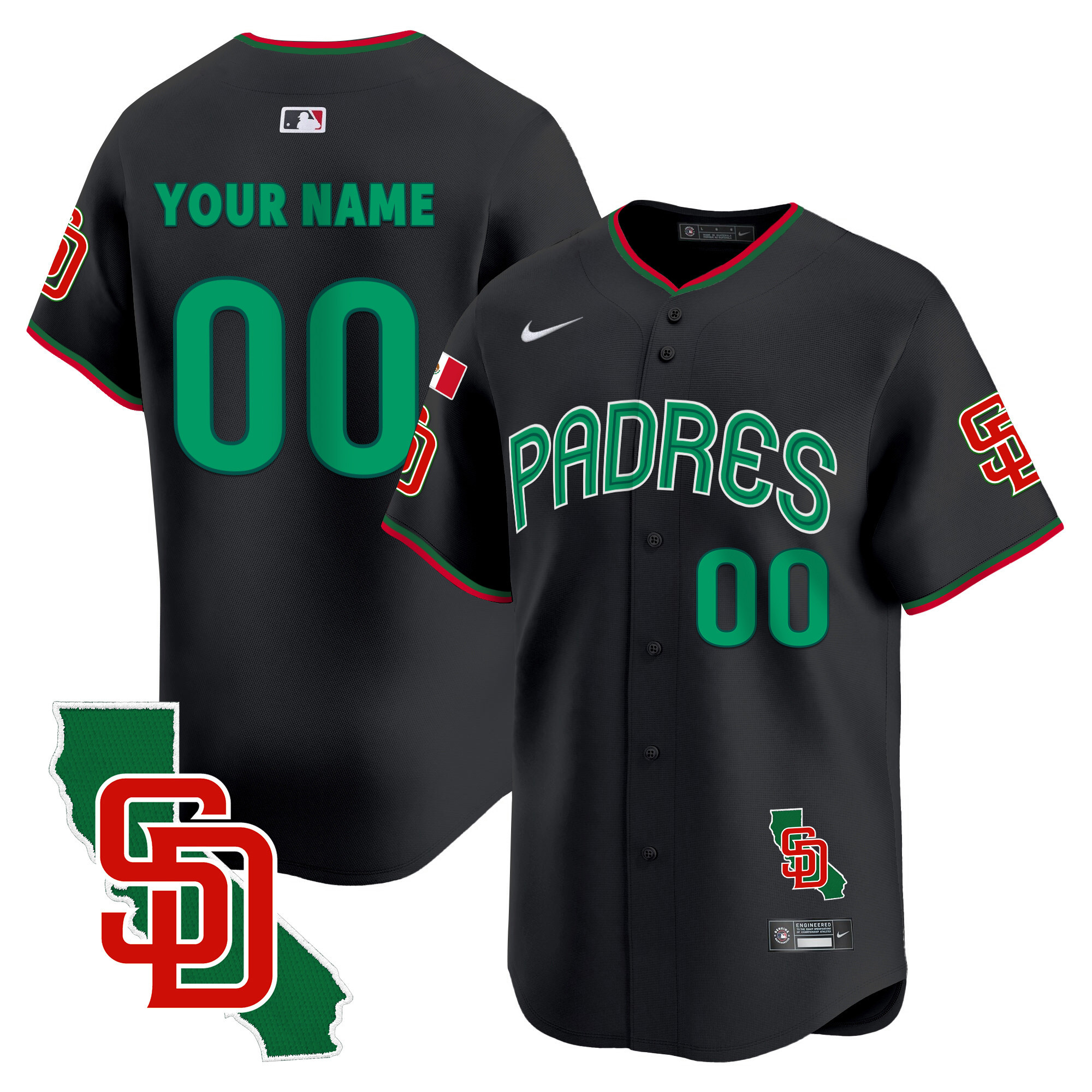 San Diego Padres Mexico California Patch Vapor Premier Limited Custom V4 Black Jersey - All Stitched