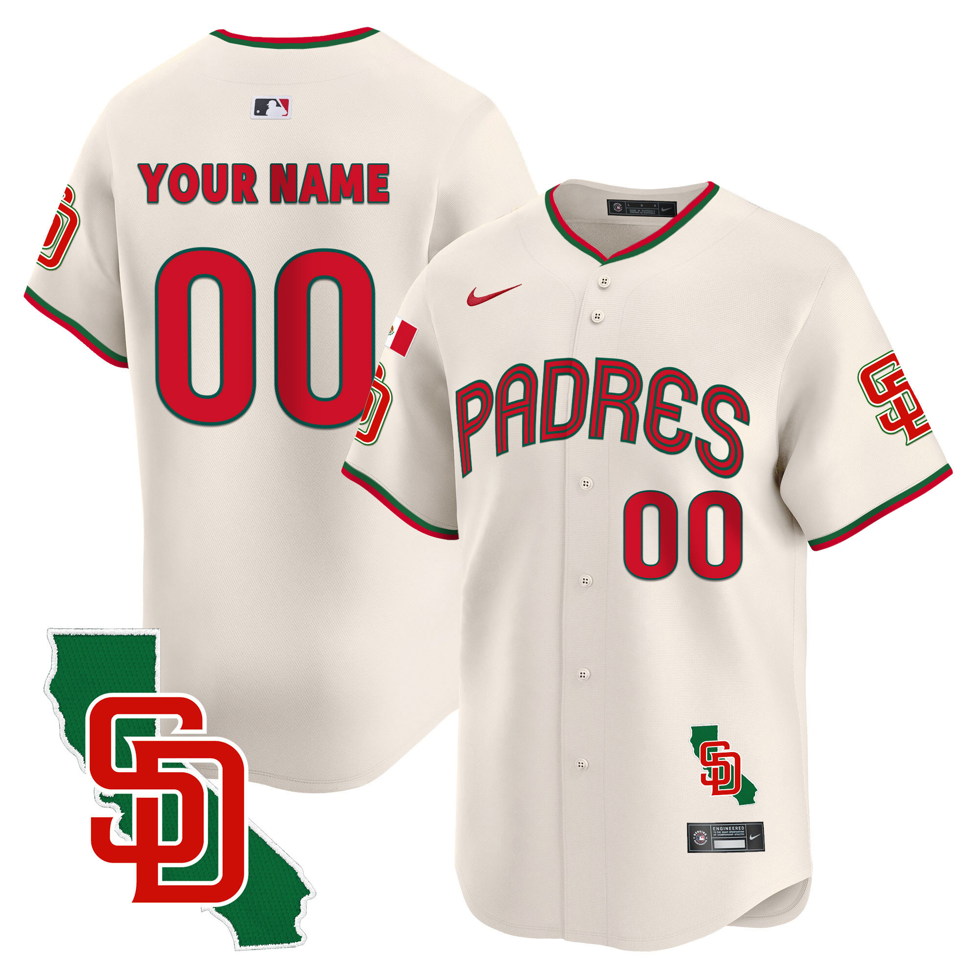 San Diego Padres Mexico California Patch Vapor Premier Limited Custom V4 Cream Jersey - All Stitched