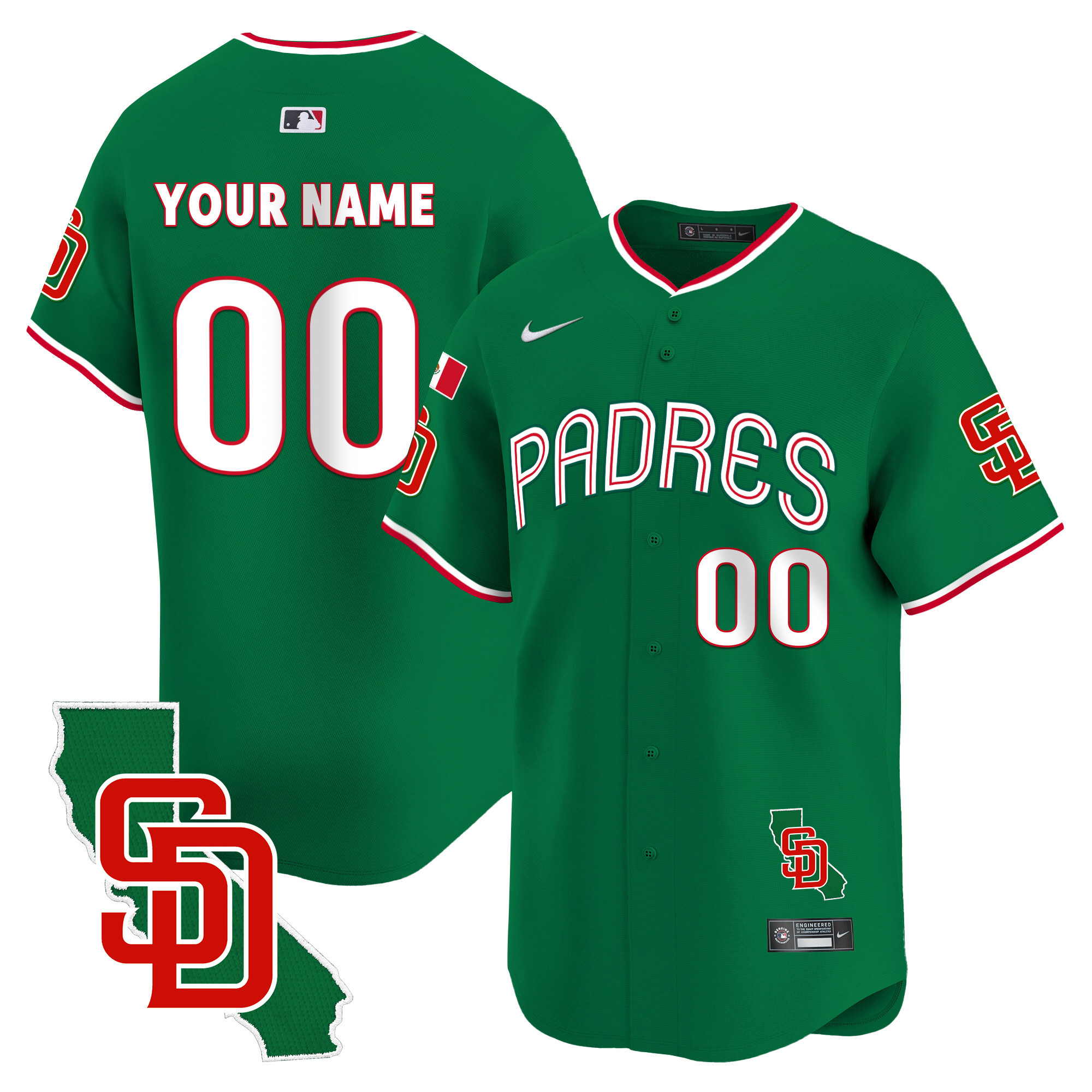 San Diego Padres Mexico California Patch Vapor Premier Limited Custom V4 Green Jersey - All Stitched