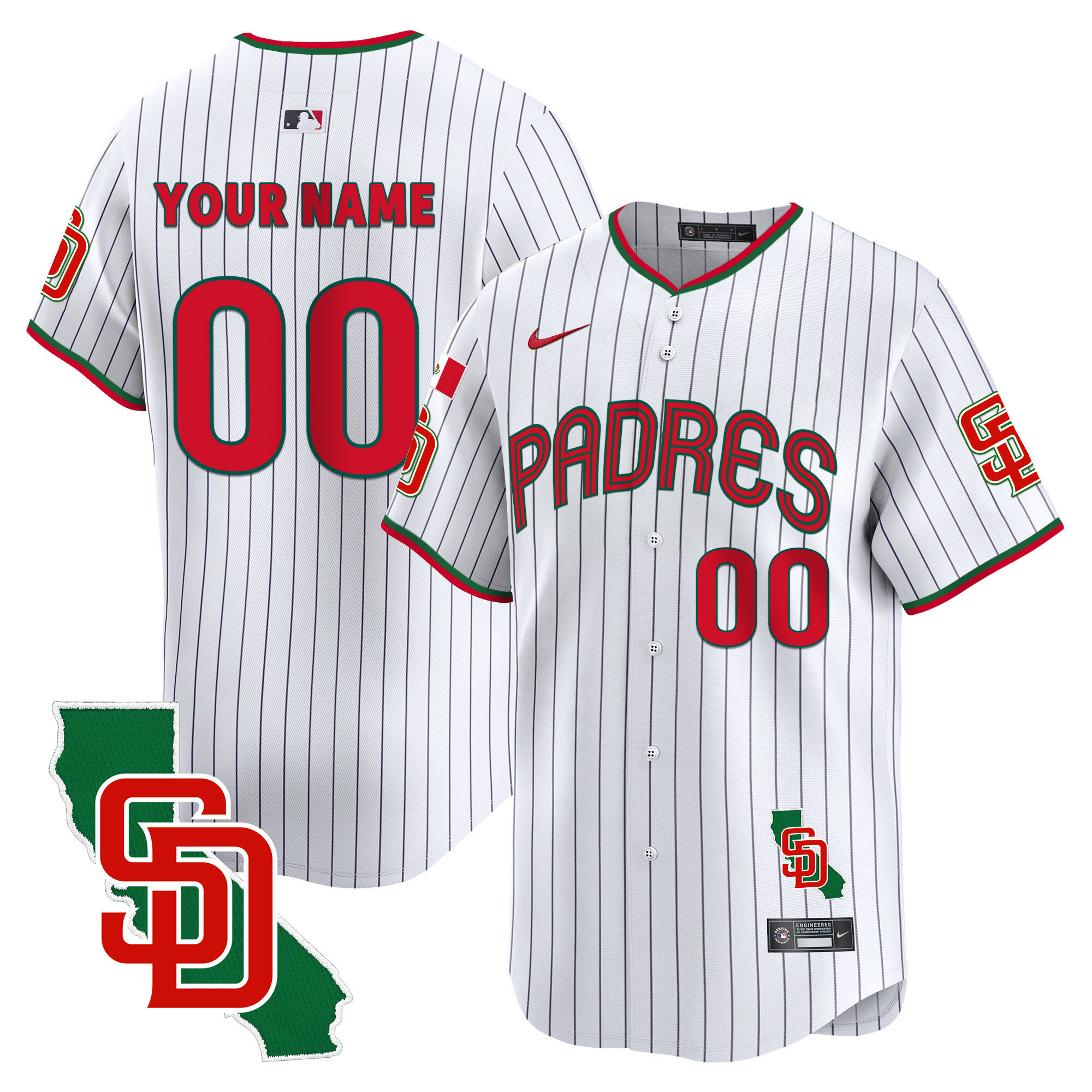 San Diego Padres Mexico California Patch Vapor Premier Limited Custom V4 Pinstripe Jersey - All Stitched