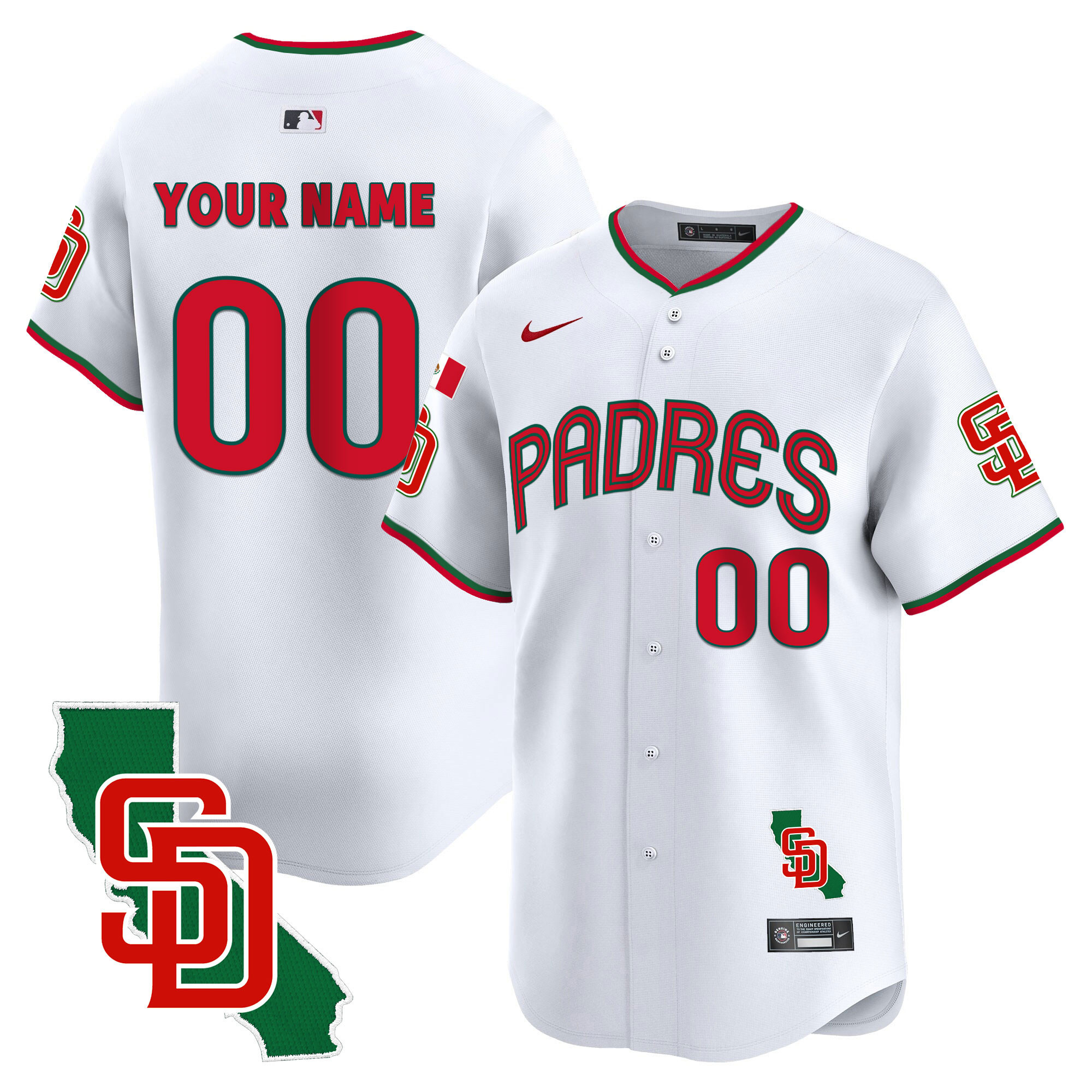 San Diego Padres Mexico California Patch Vapor Premier Limited Custom V4 White Jersey - All Stitched