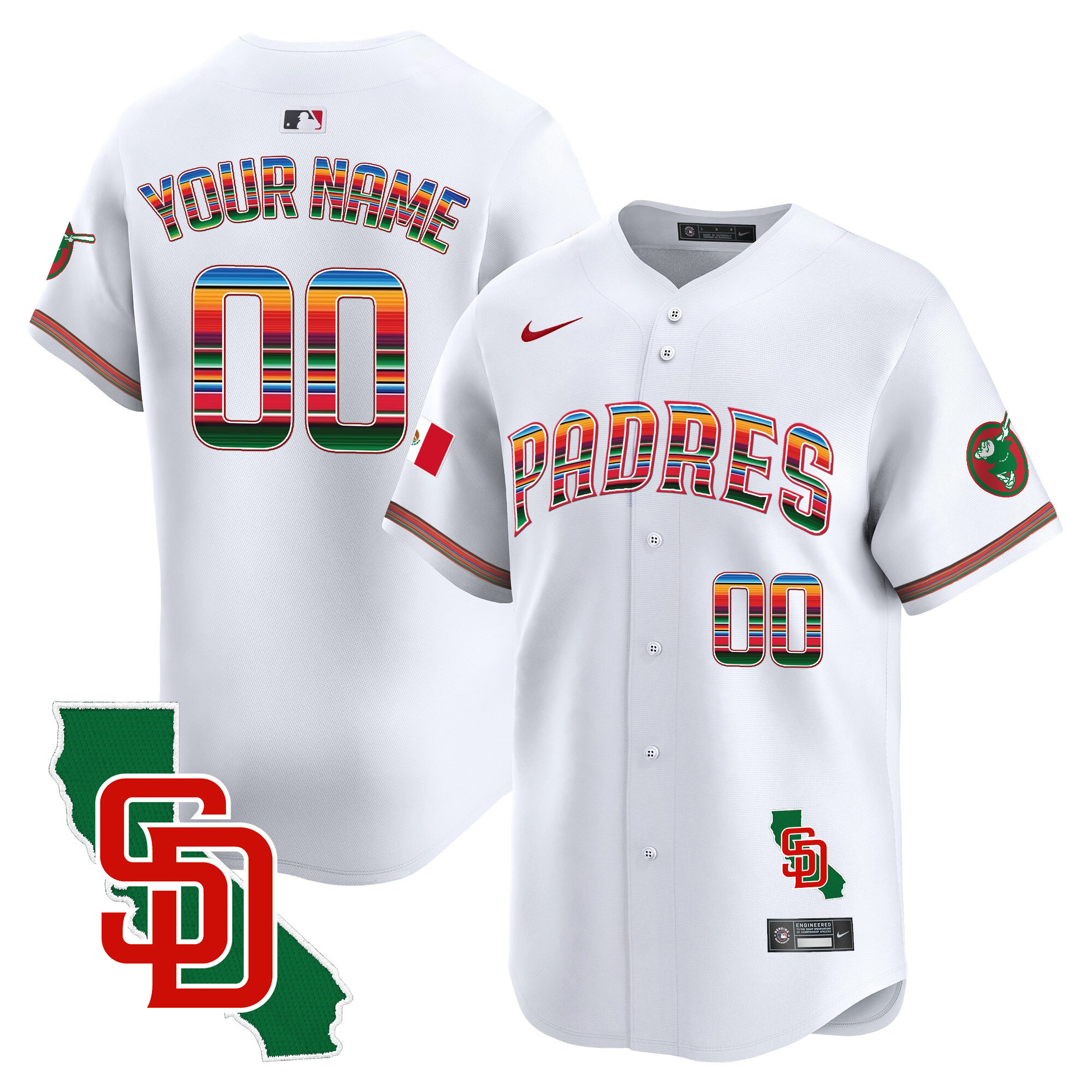 San Diego Padres Mexico California Patch Vapor Premier Limited Custom White Jersey - All Stitched