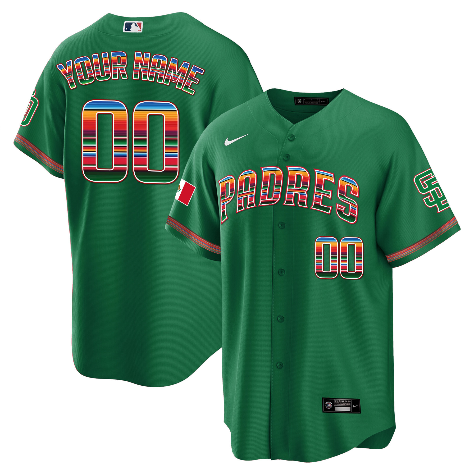 San Diego Padres Mexico Cool Base Limited Custom Green Jersey - All Stitched