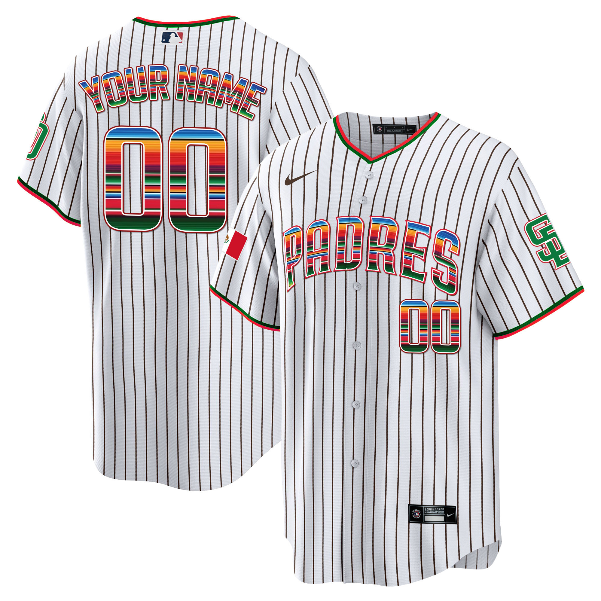 San Diego Padres Mexico Cool Base Limited Custom Pinstripe Jersey - All Stitched