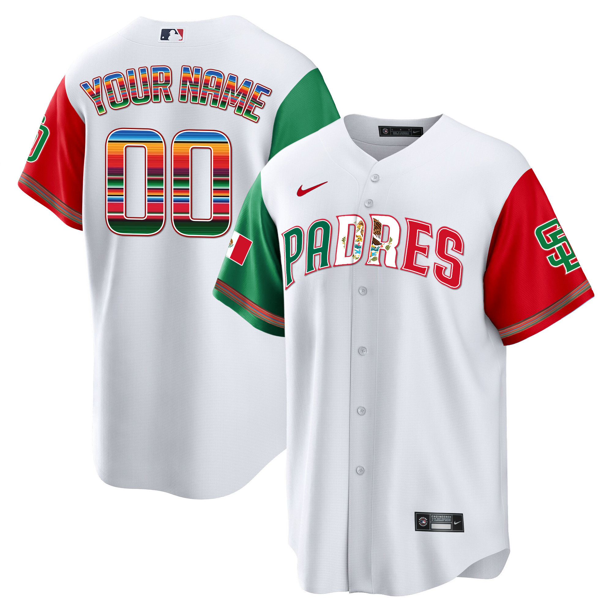 San Diego Padres Mexico Cool Base Limited Custom V2 Color Sleeves Jersey - All Stitched