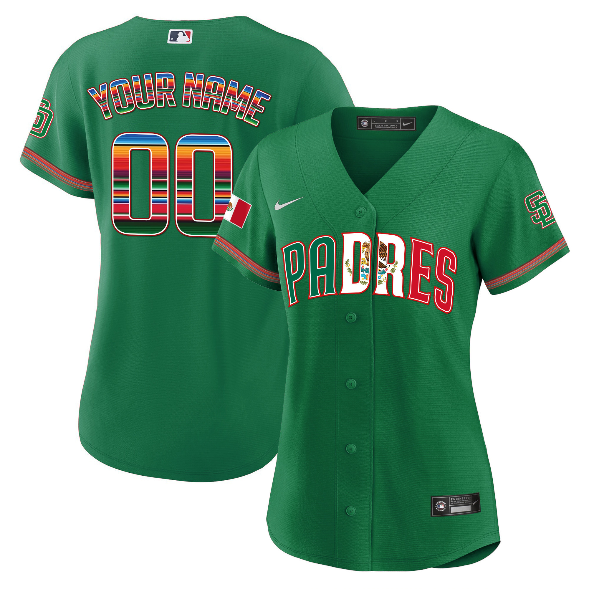 San Diego Padres Mexico Cool Base Limited Custom V2 Green Jersey - All Stitched