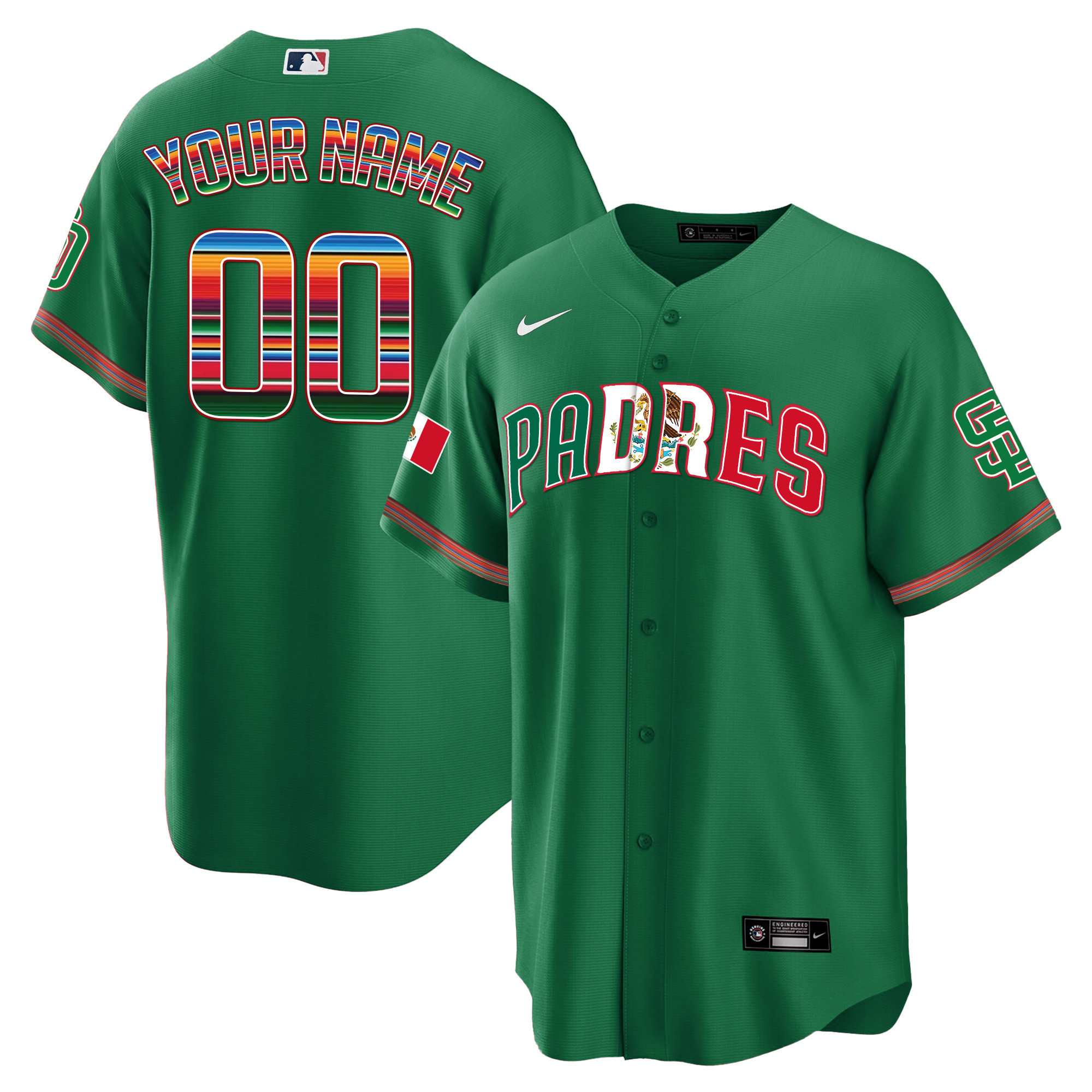 San Diego Padres Mexico Cool Base Limited Custom V2 Green Jersey - All Stitched