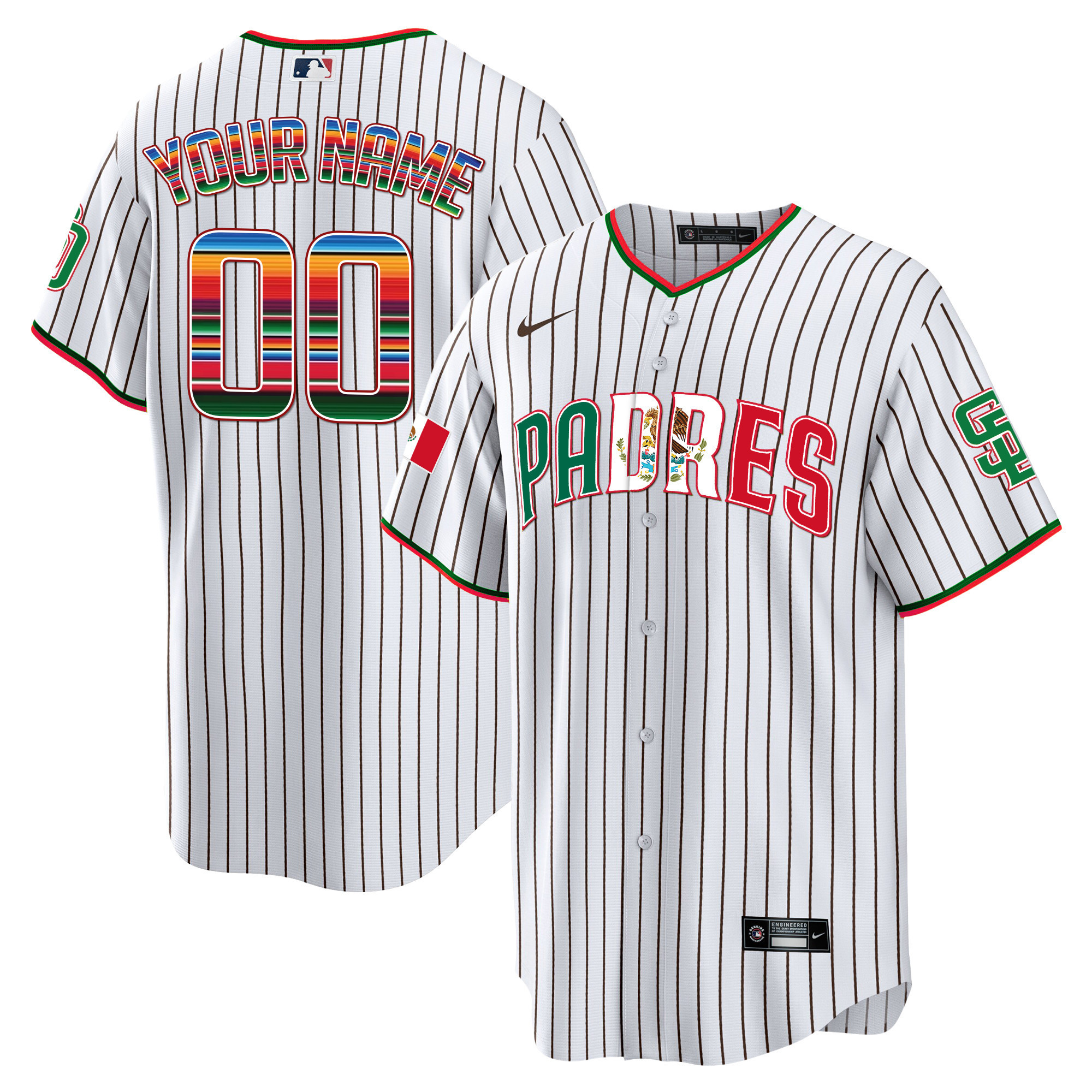 San Diego Padres Mexico Cool Base Limited Custom V2 Pinstripe Jersey - All Stitched