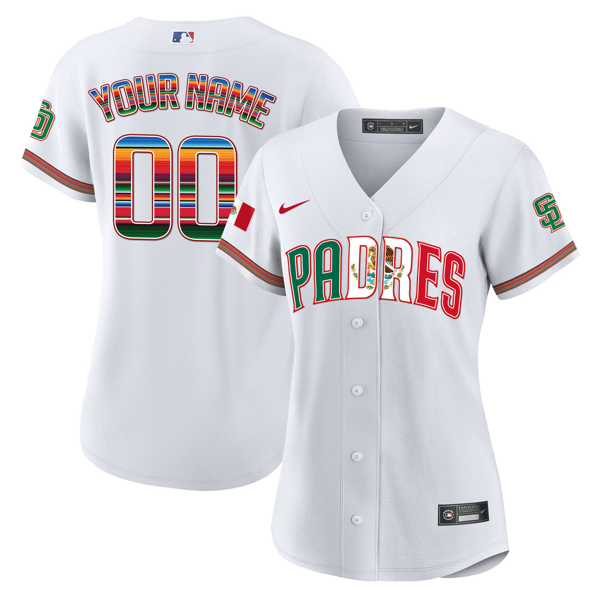 San Diego Padres Mexico Cool Base Limited Custom V2 White Jersey - All Stitched
