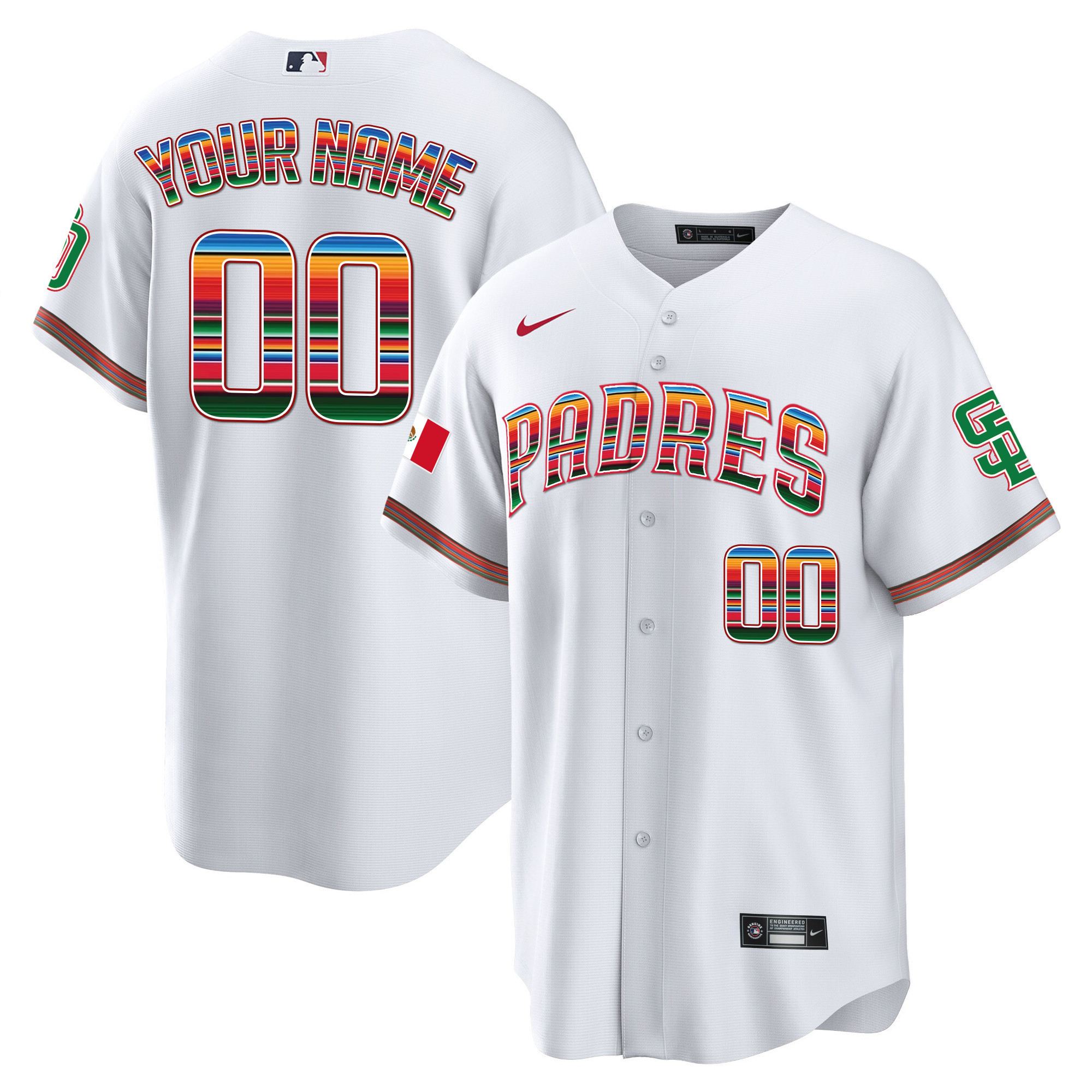 San Diego Padres Mexico Cool Base Limited Custom White Jersey - All Stitched