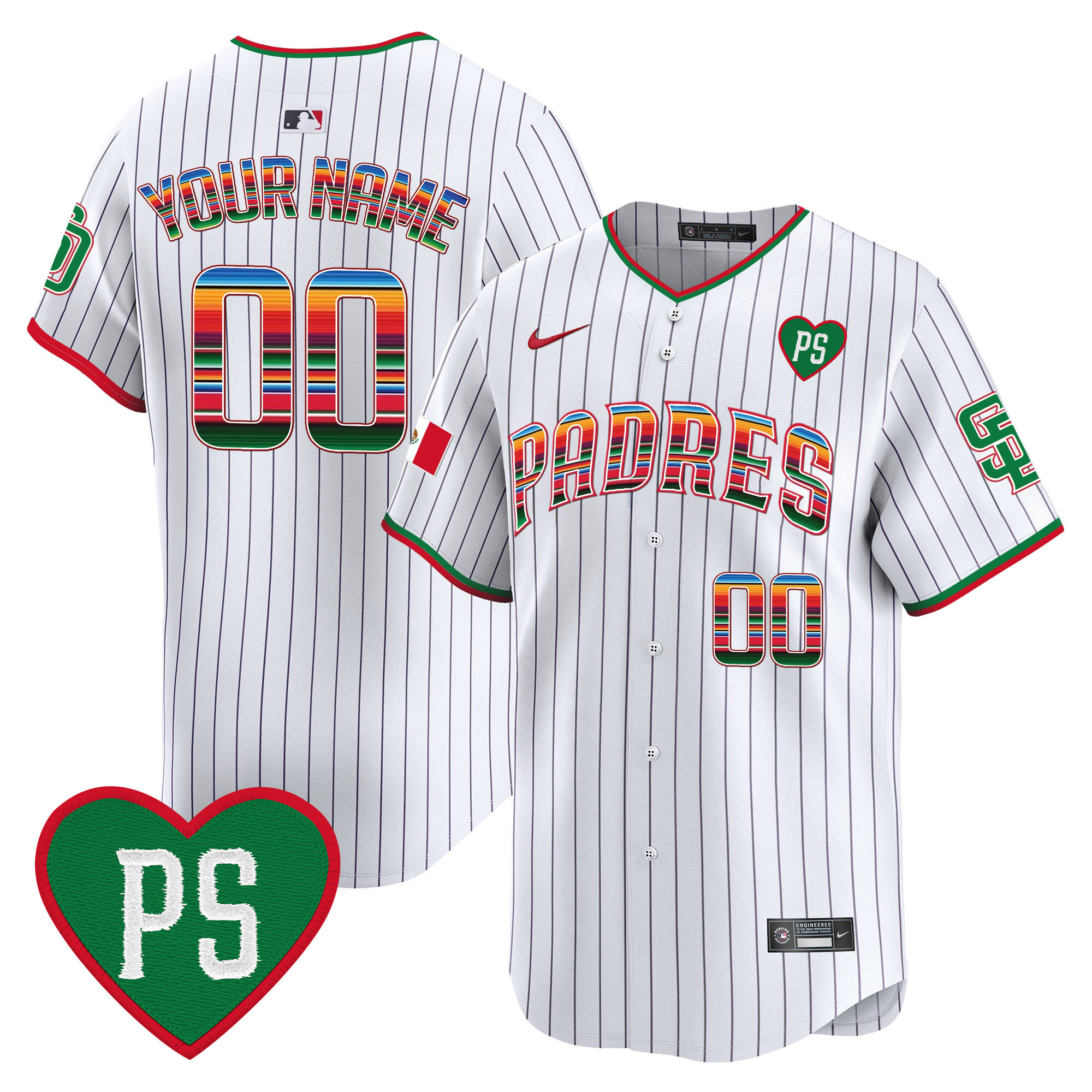 San Diego Padres Mexico "For Peter" Patch Vapor Premier Limited Custom Pinstripe Jersey - All Stitched