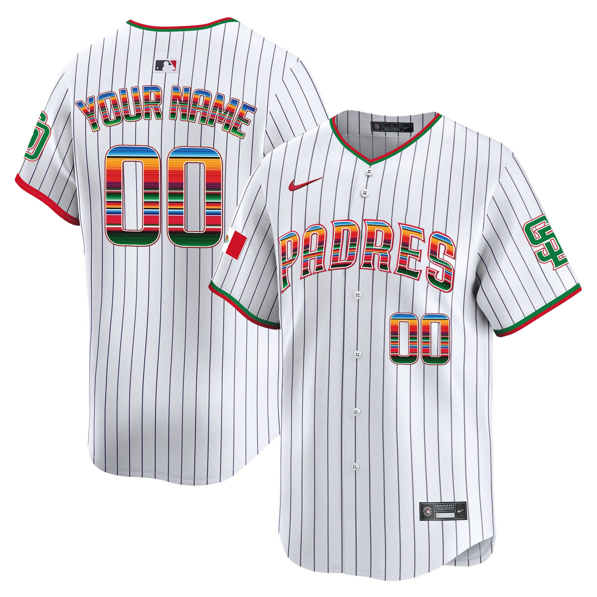 San Diego Padres Mexico Premier Limited Custom Pinstripe Jersey - All Stitched
